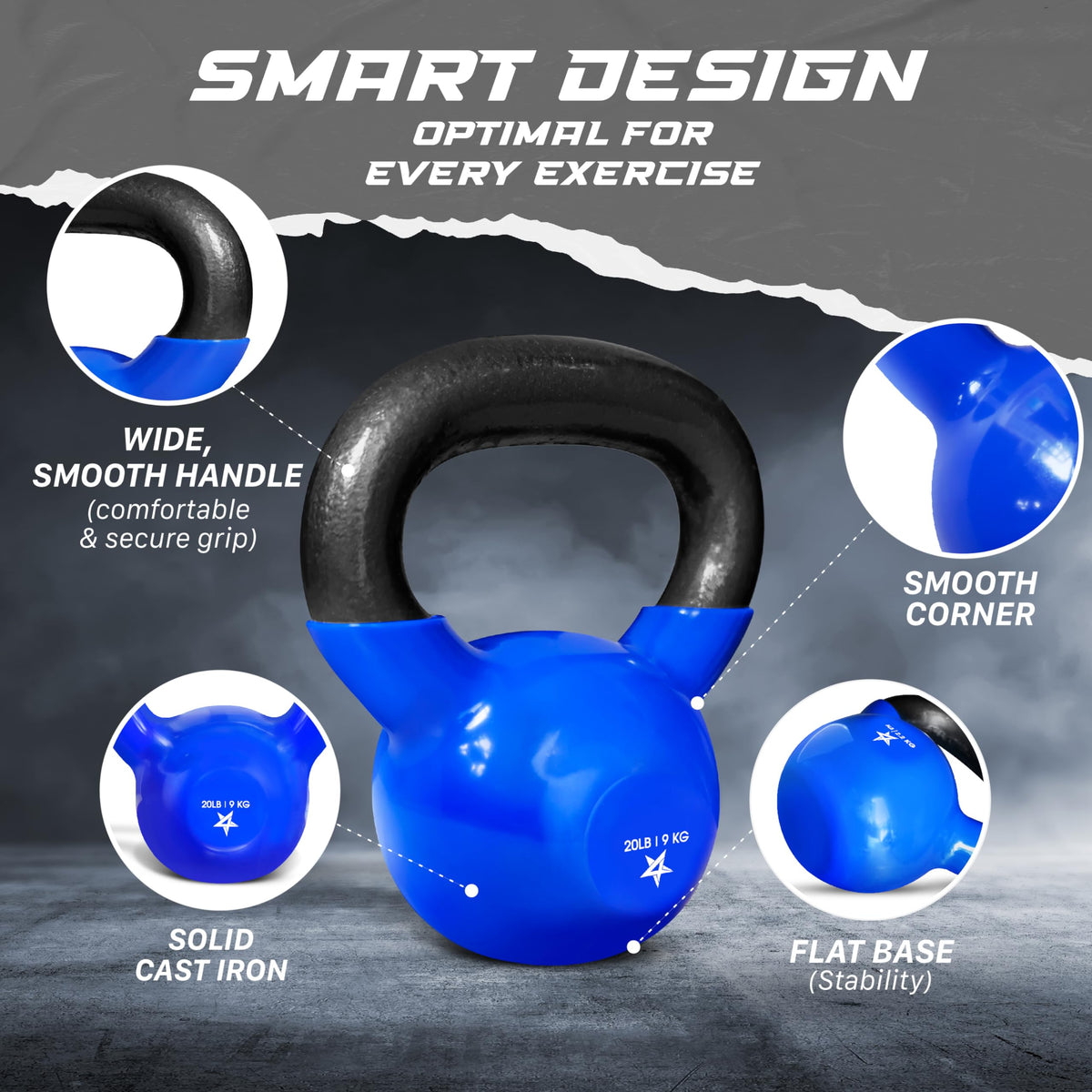 Yes4All Vinyl Kettlebell, 5–100 Lb Strength Training Kettlebell