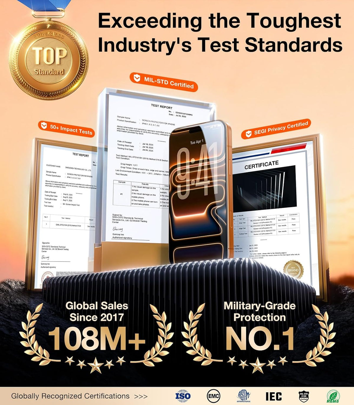 UltraGlass TOP 9H+ Armor for iPhone 17 Pro Privacy Screen Protector, 2 Pack