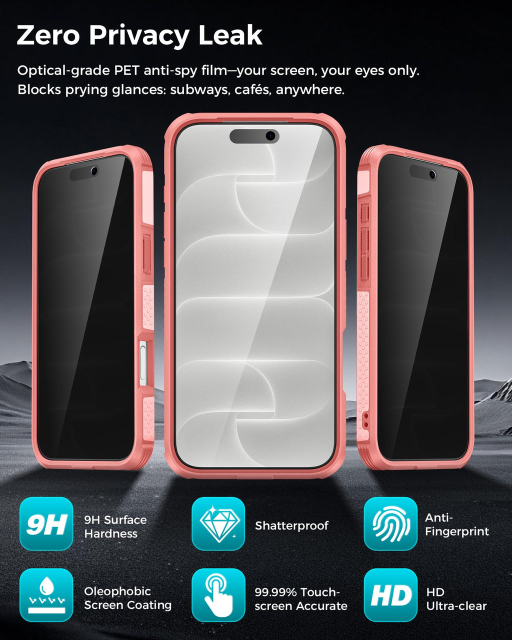 Goton 3 in 1 for iPhone 17 Pro Case with Privacy Screen Protector Blue