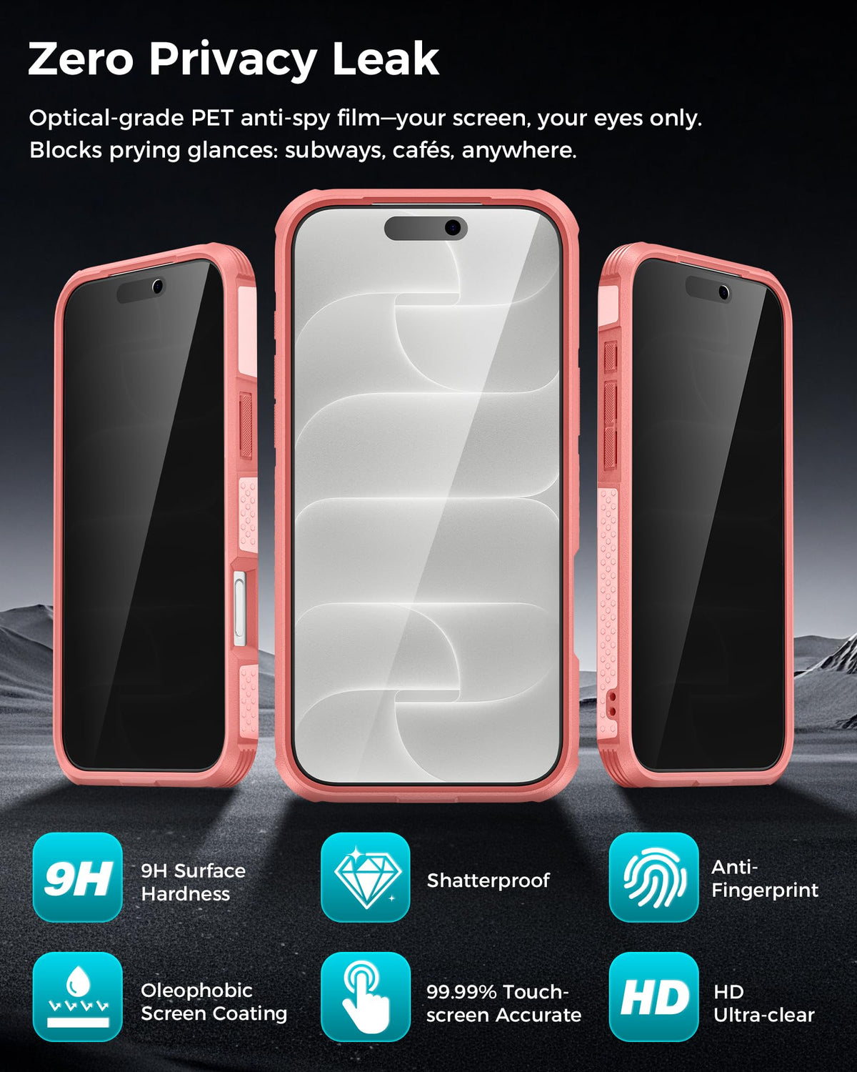 Goton 3 in 1 for iPhone 17 Pro Case with Privacy Screen Protector Blue