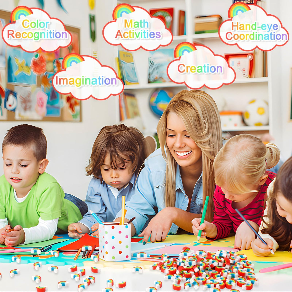 JUNEBRUSHS 150Pcs Fall Mini Erasers, Cute Thanksgiving Erasers Bulk