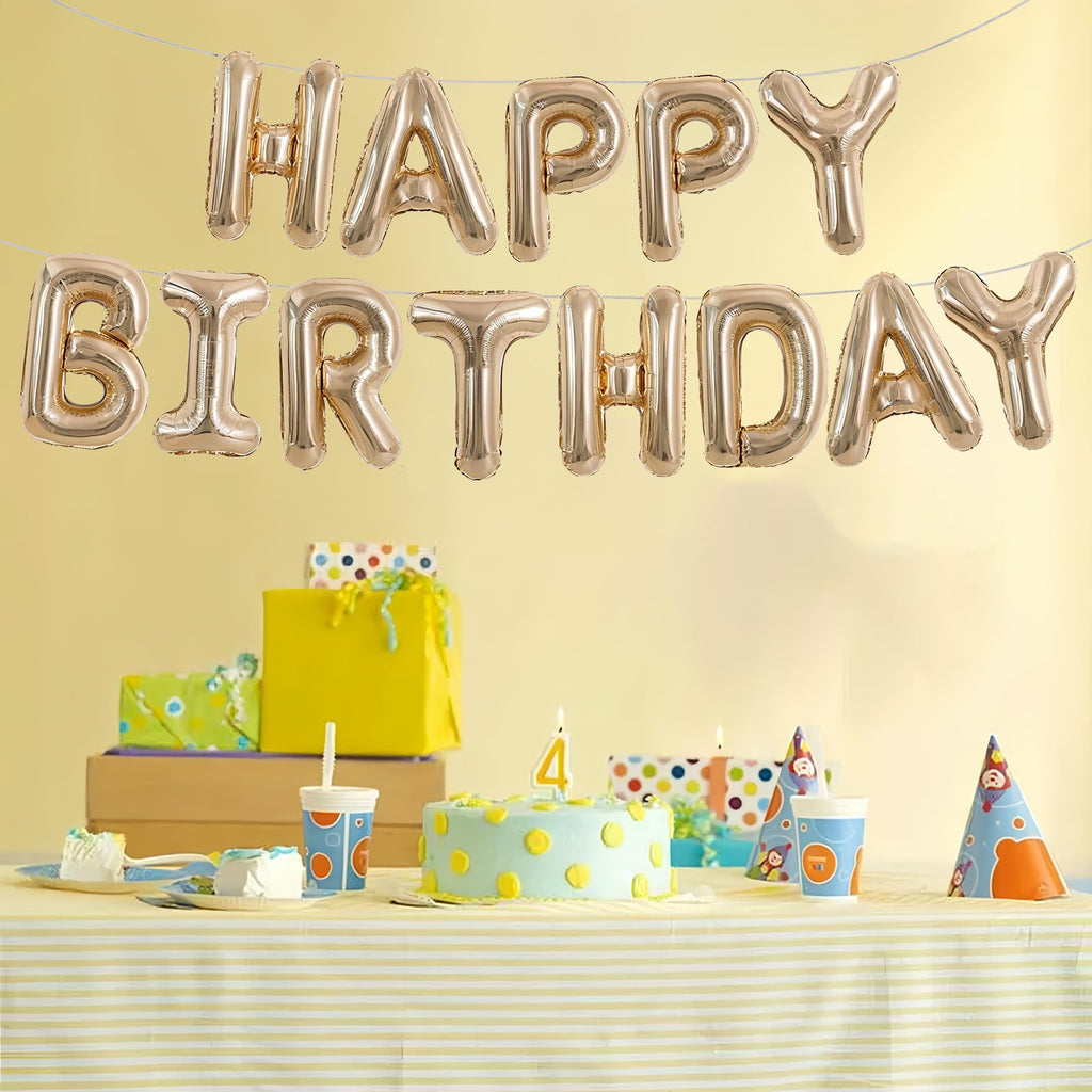 TONIFUL 16 Inch Yellow White Gingham Happy Birthday Foil Balloon
