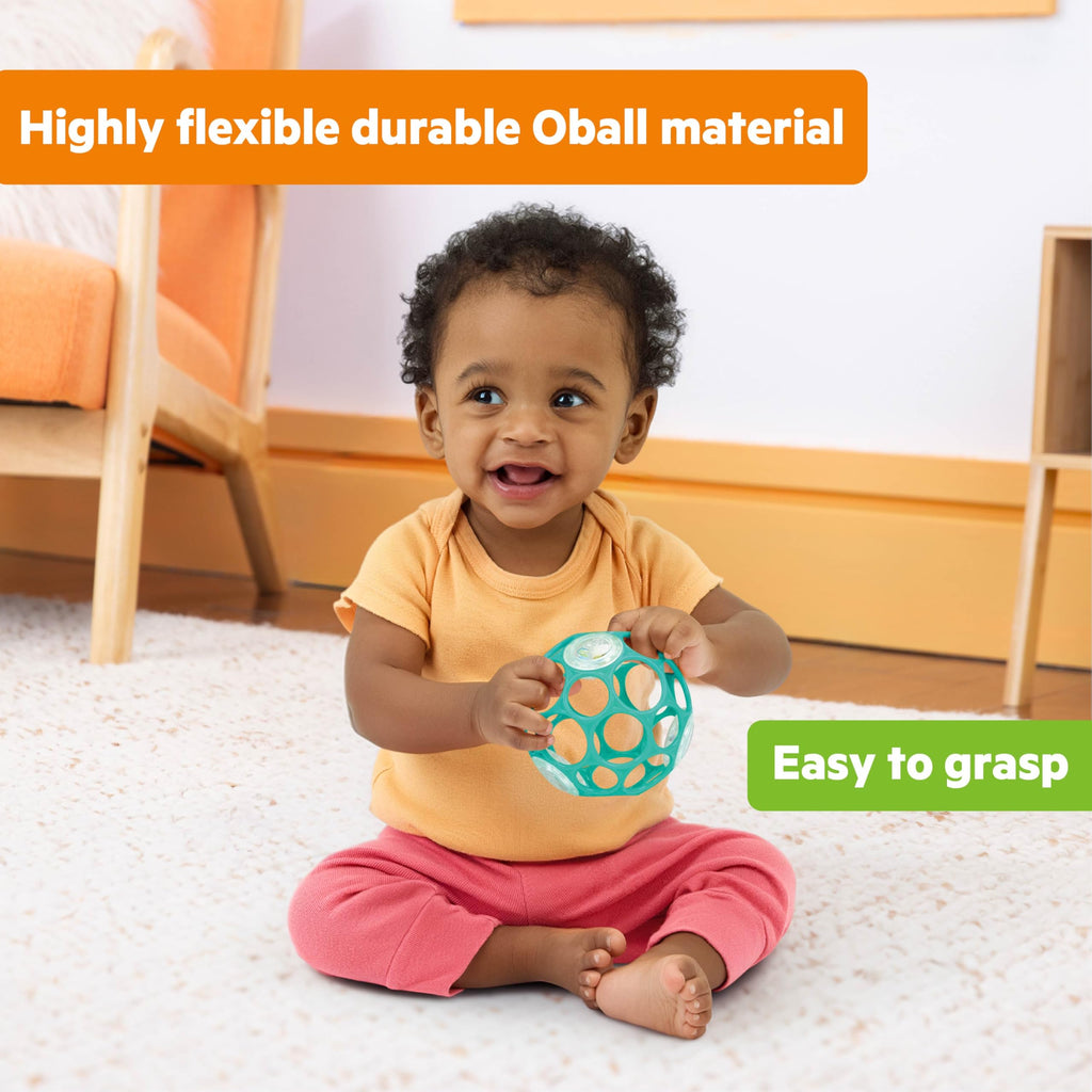 Bright Starts Oball Easy Grasp Classic Ball BPA-Free Infant Toy in Red, Yellow, Green, Blue, Age Newborn and up, 4 Inches