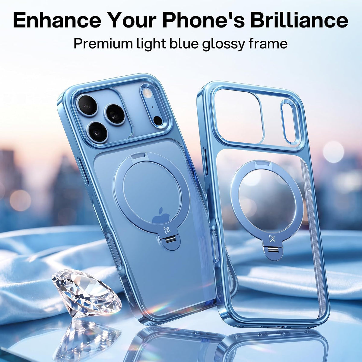 CASEKOO Glitter Clear for iPhone 18 Pro / 17 Pro Case, 360 Spin Stand