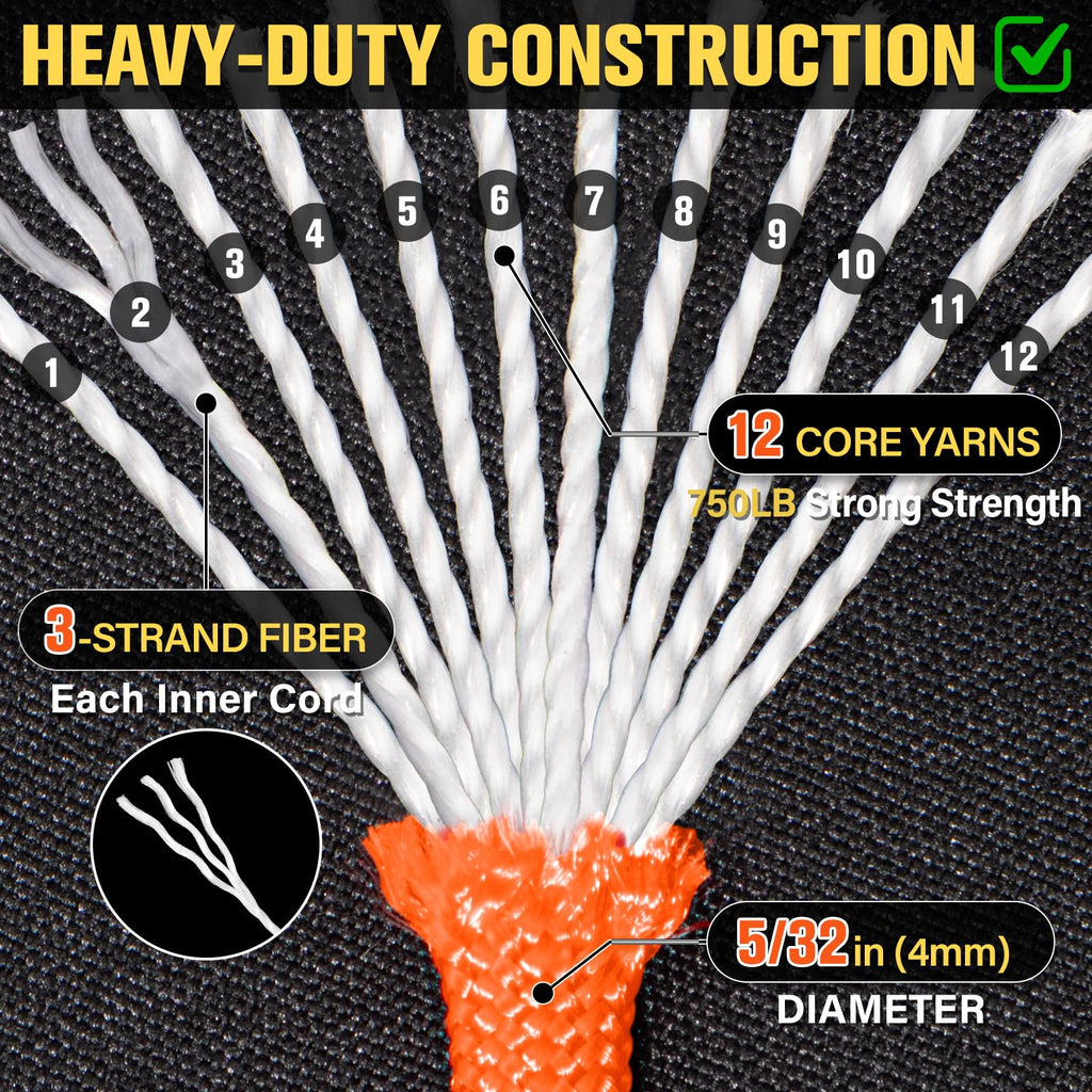 Paracord Rope 750 lb - 50ft 5/32" Parachute Cord 4MM 12-Strand para Cord - Heavy Duty Spool String for Survival,Camping Gear, Survival Bracelet, Clothesline - Black