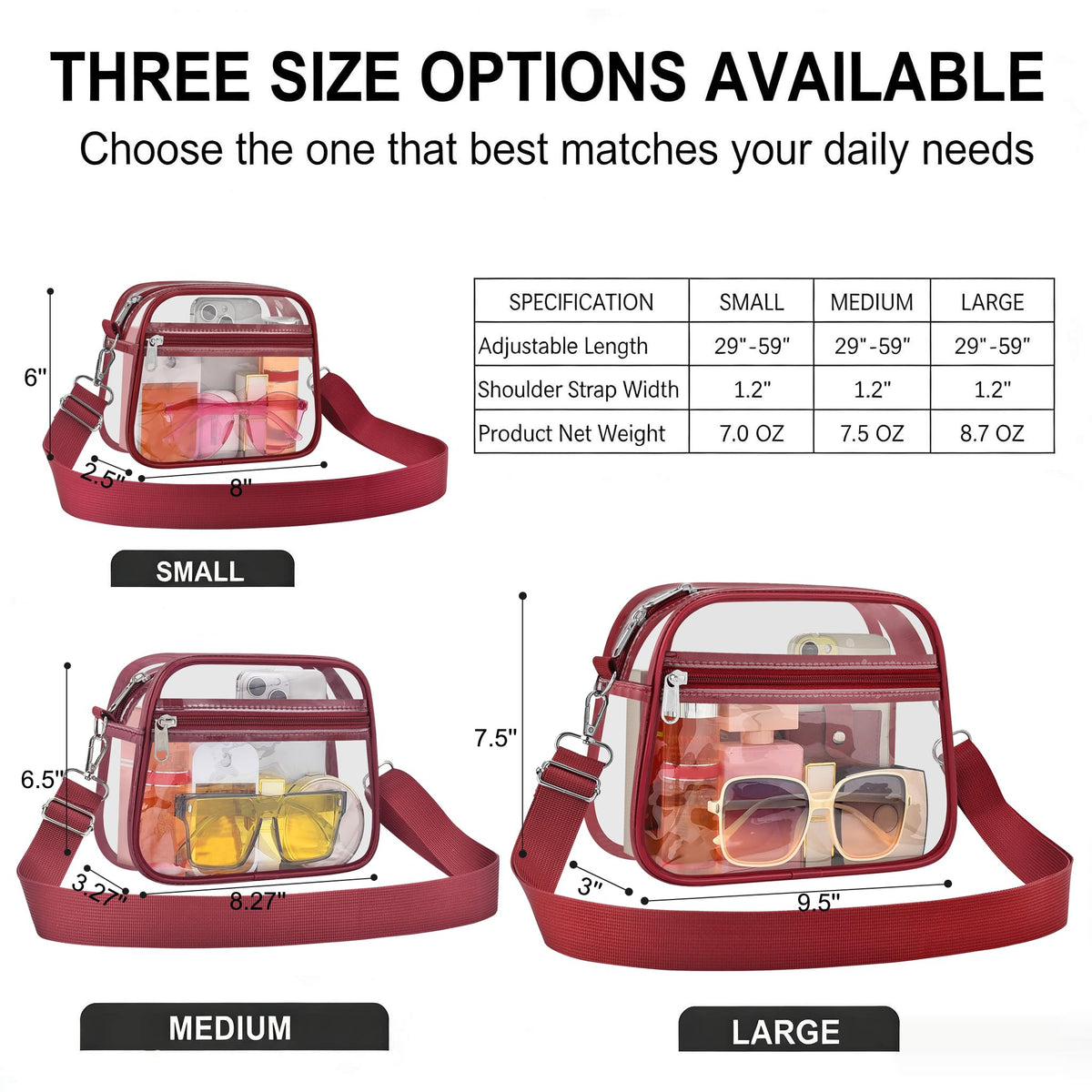 USPECLARE Clear Bag for Stadium Events Clear Sports Fan Handbags Purses