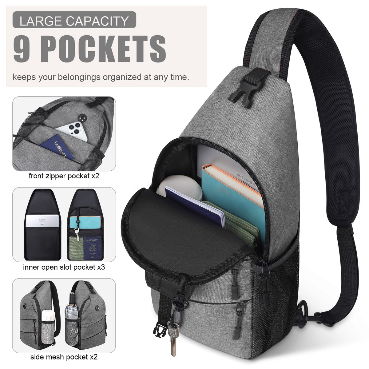 Pritent Crossbody Bags for Women Men Trendy Sling Bag Backpack Casual Chest Bag with Convertible Shoulder Strap