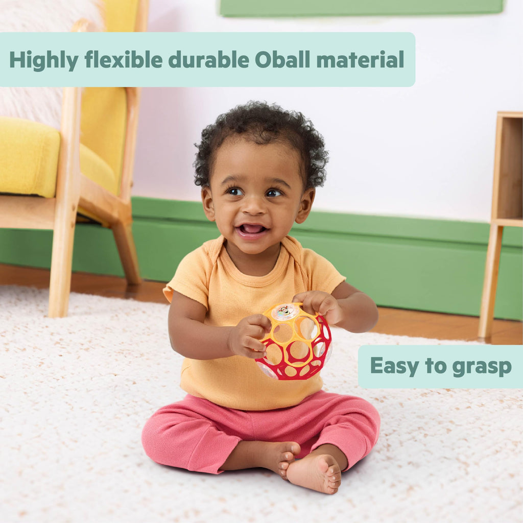 Bright Starts Oball Easy Grasp Classic Ball BPA-Free Infant Toy in Red, Yellow, Green, Blue, Age Newborn and up, 4 Inches