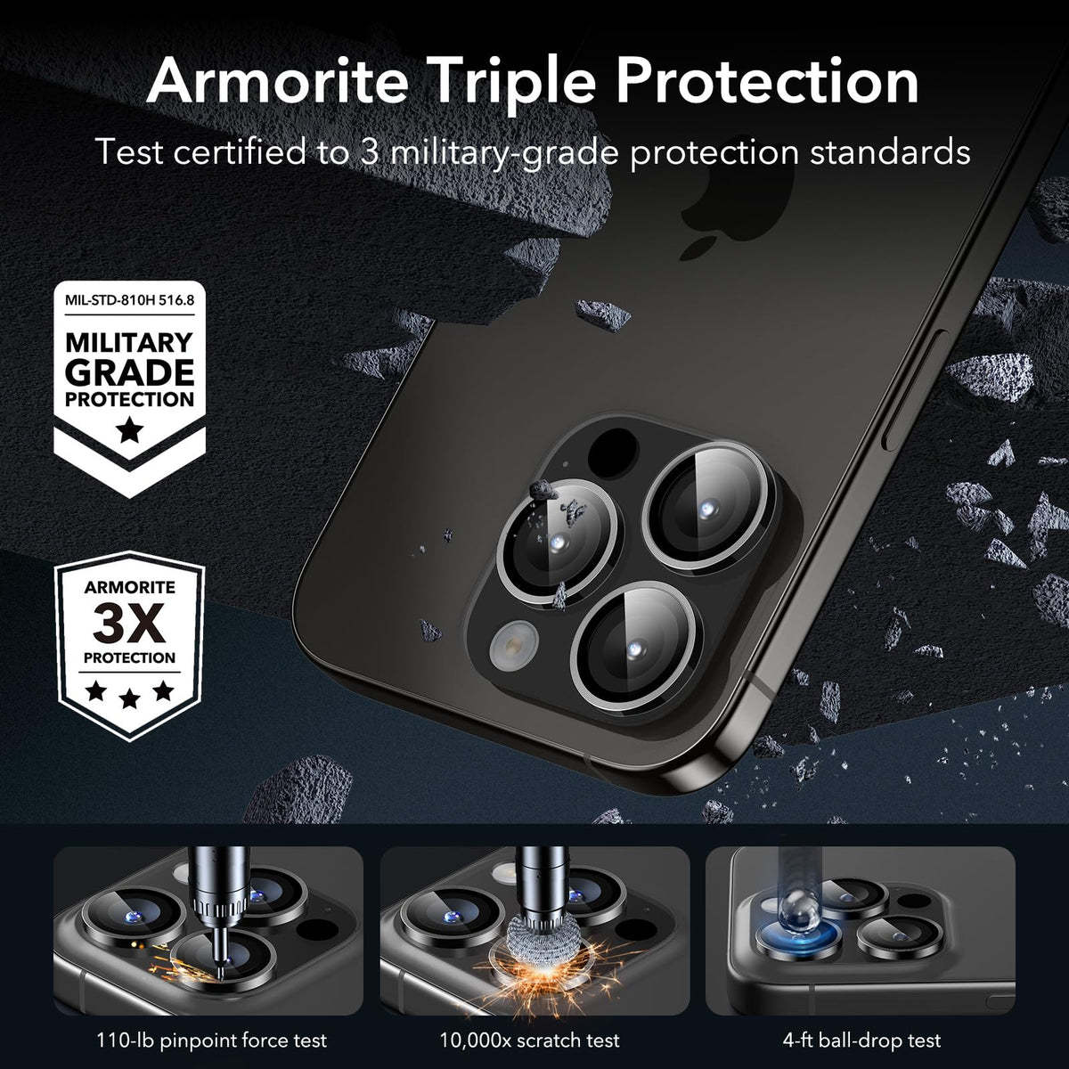 ESR for iPhone Duo Camera Lens Protector, 2 Pack, Black
