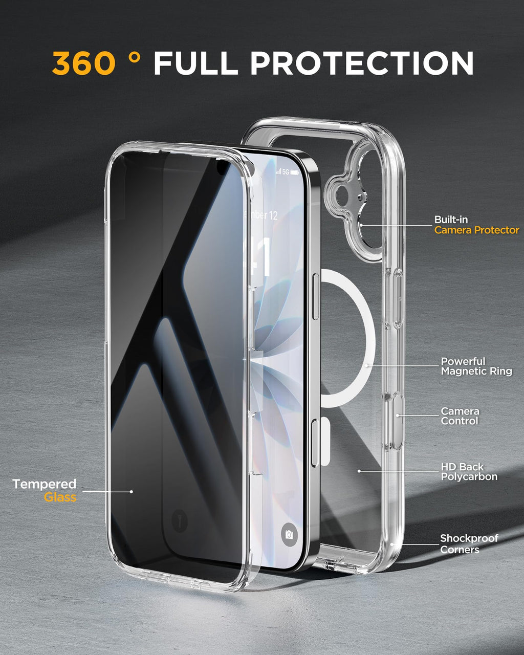 Miracase for iPhone 15 Pro Case 6.1'',with Private Screen Protector,Black