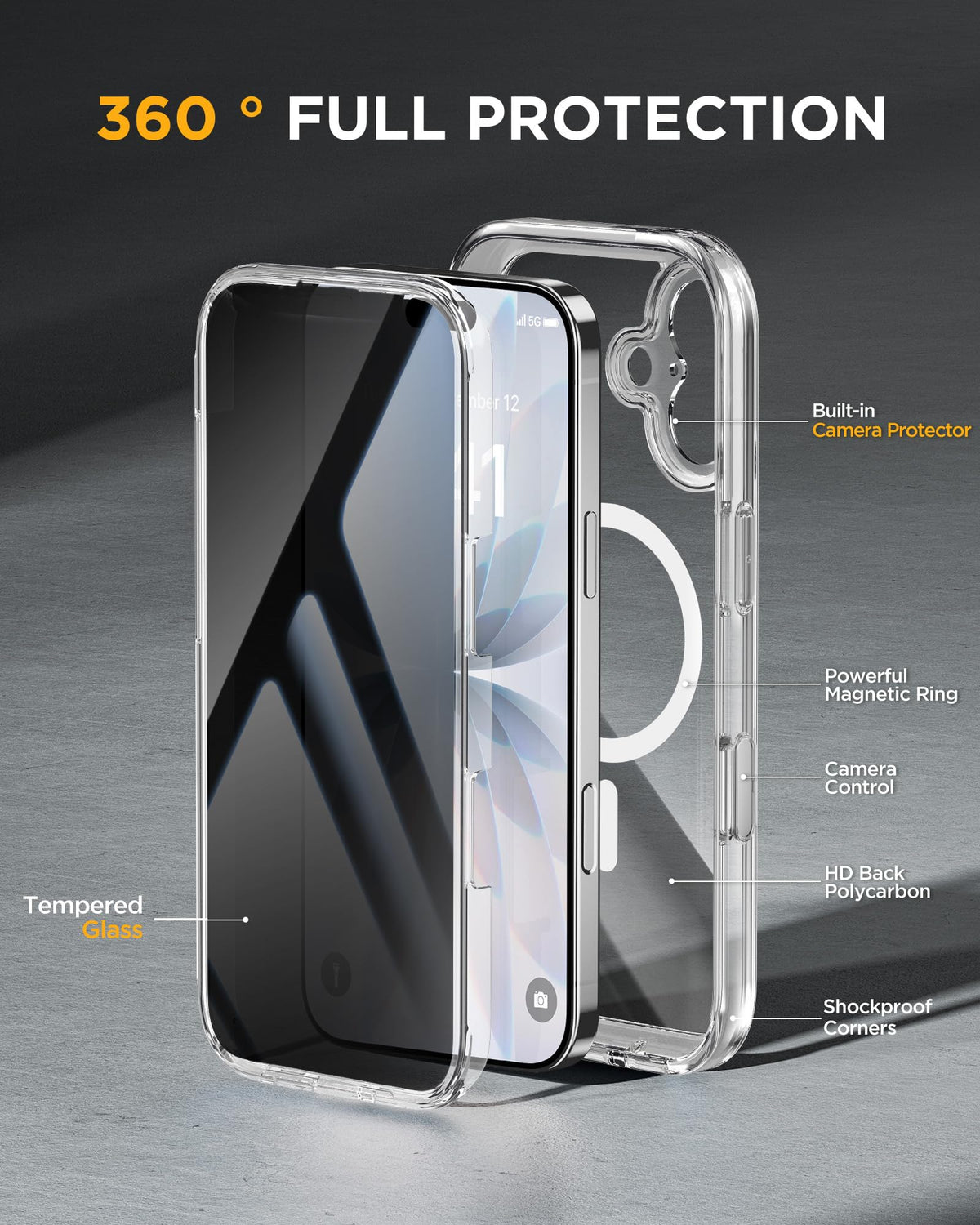 Miracase for iPhone 15 Pro Case 6.1'',with Private Screen Protector,Black