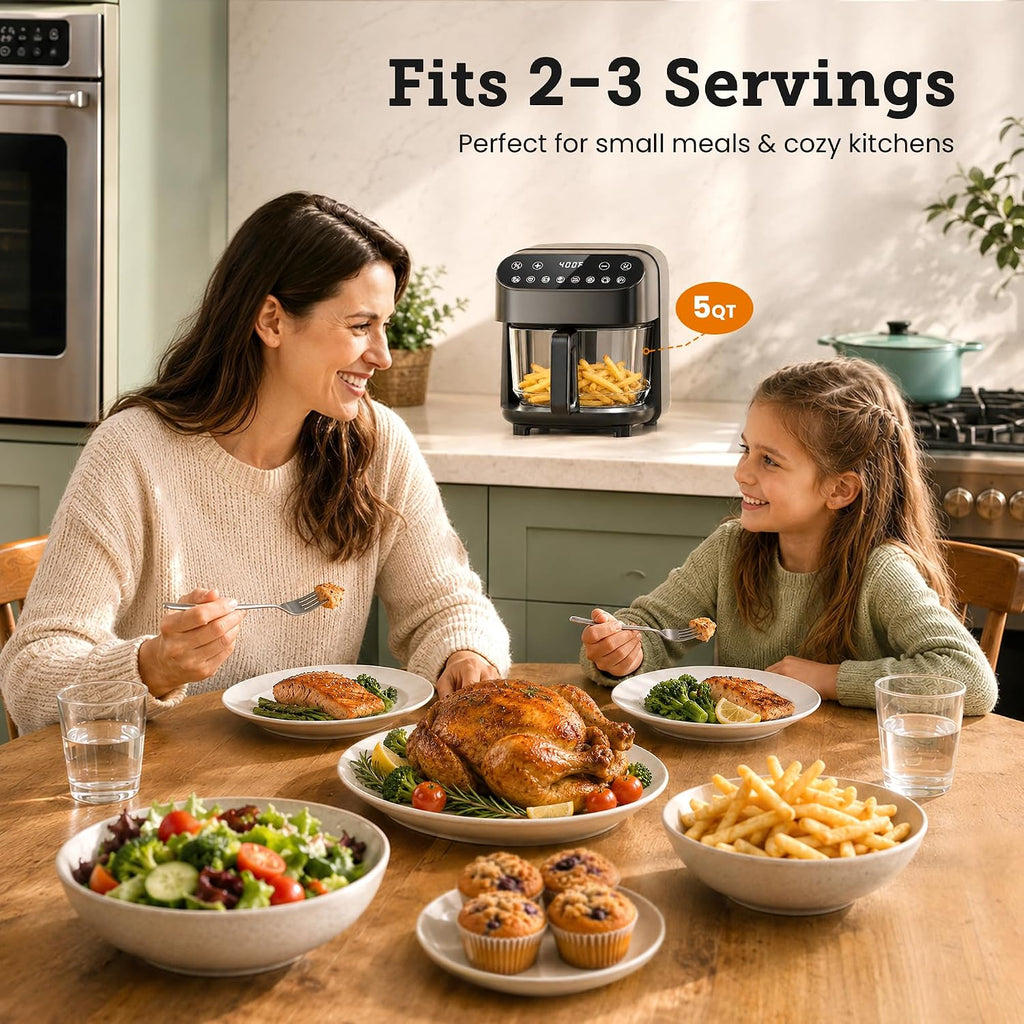 Kismile 5QT Glass Air Fryer, Non Toxic AirFryer with Digital Touch Control