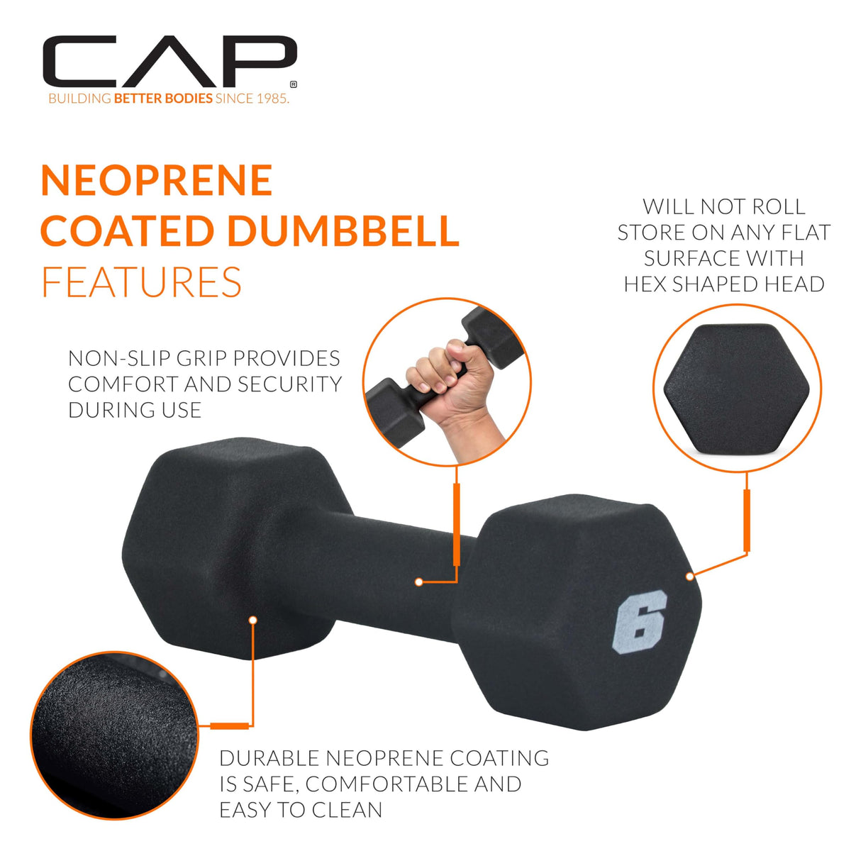 CAP Neoprene Dumbbell Pairs & Sets, Non-Slip Grip, Hex Design
