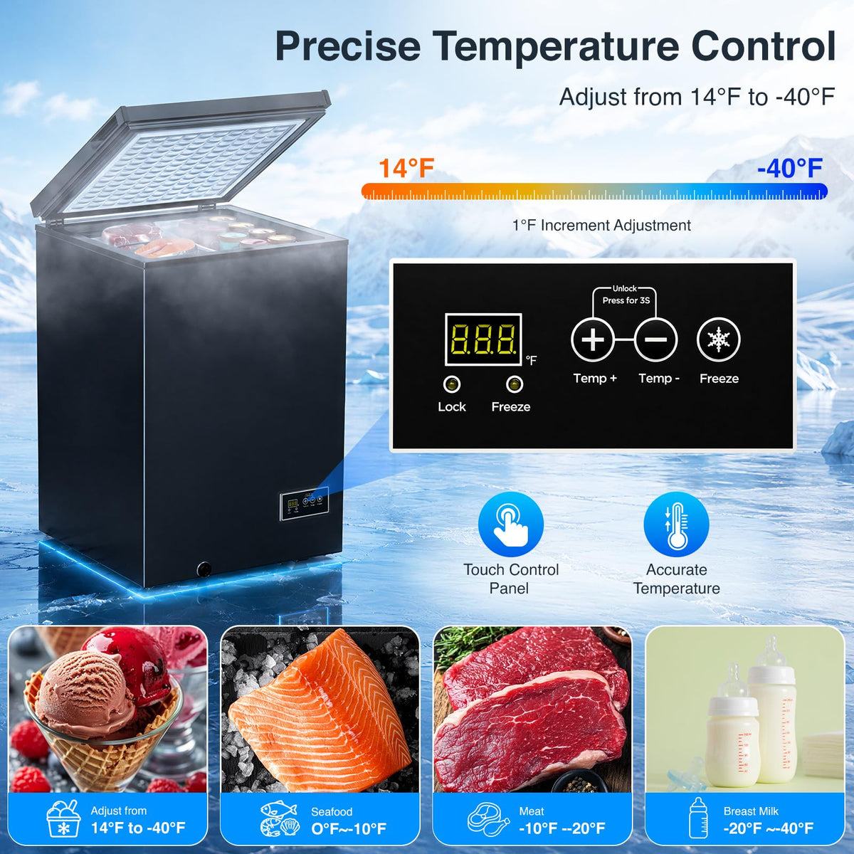 Kismile 3.5 Cu.Ft. Compact Chest Deep Freezer, Top-Opening Design