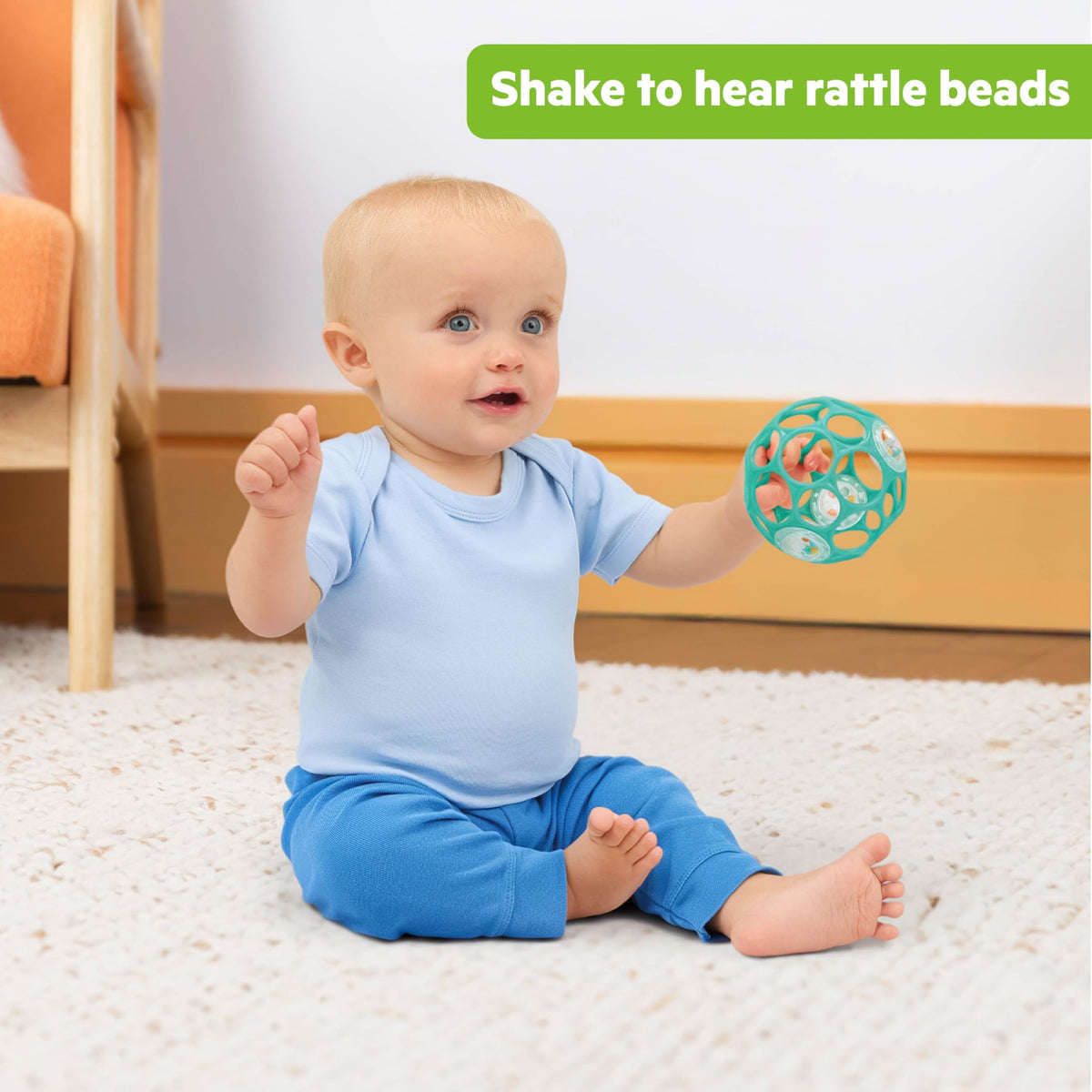 Bright Starts Oball Easy Grasp Classic Ball BPA-Free Infant Toy in Red, Yellow, Green, Blue, Age Newborn and up, 4 Inches