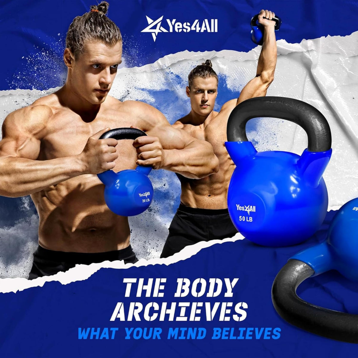 Yes4All Vinyl Kettlebell, 5–100 Lb Strength Training Kettlebell