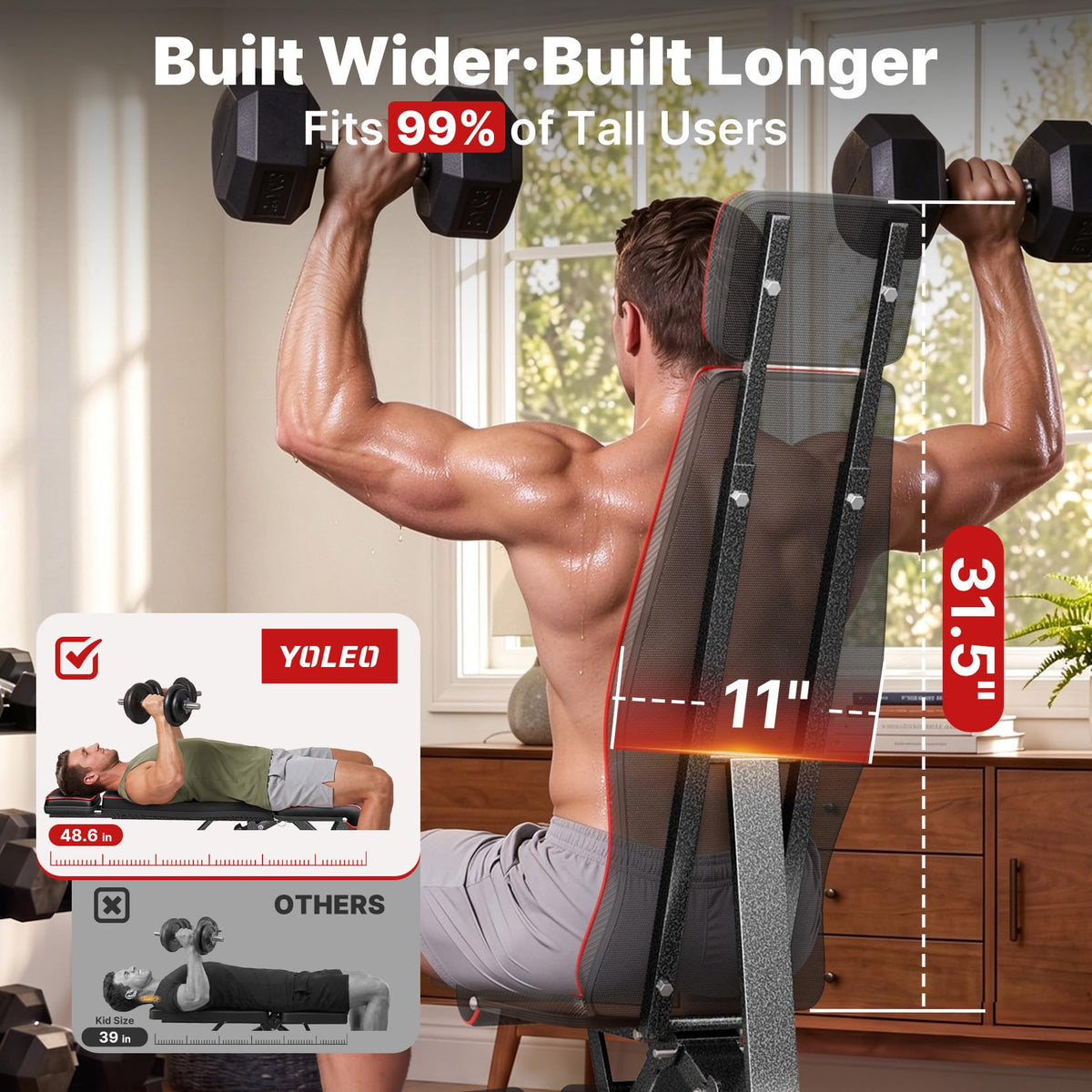 YOLEO Adjustable Weight Bench, ASTM-Certified 827LBS