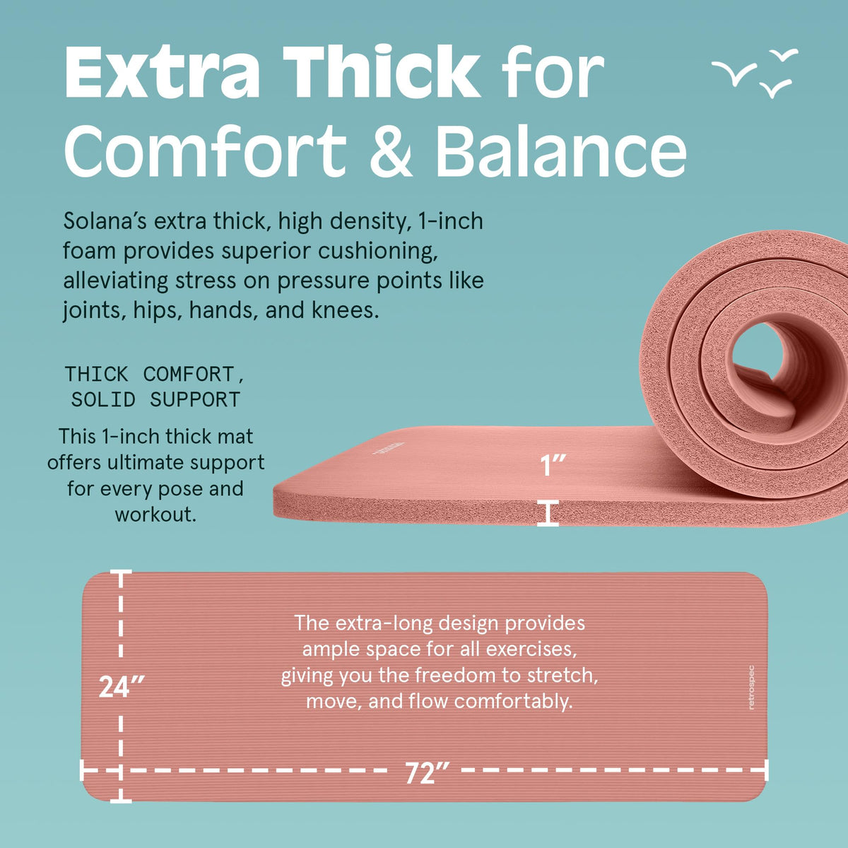 Retrospec Solana Yoga Mat 1" Thick w/Nylon Strap for Men & Women - Non Slip Exercise Mat for Home Yoga, Pilates, Stretching, Floor & Fitness Workouts