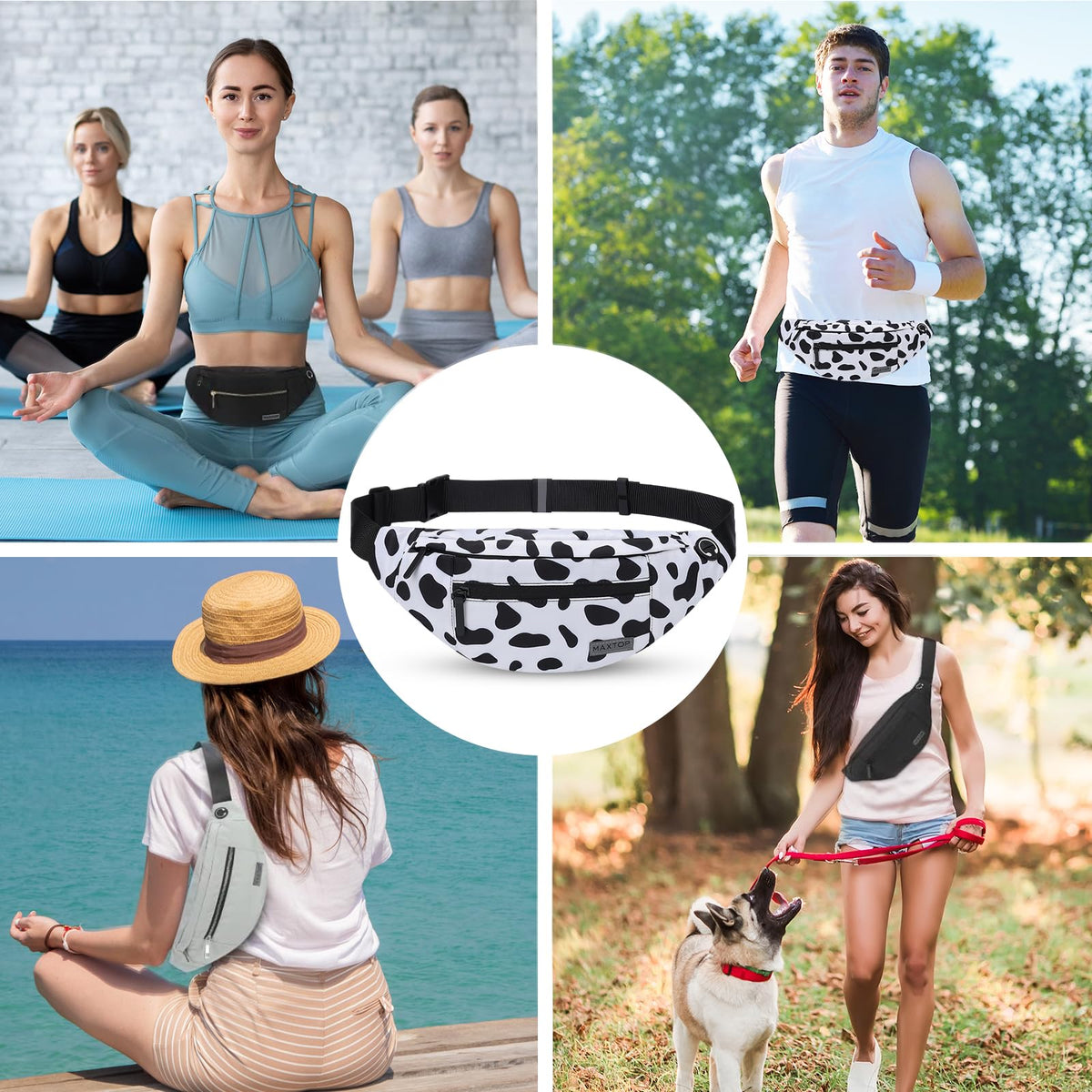 MAXTOP Large Fanny Pack for Women Men Crossbody Bag with 4-Zipper Pockets