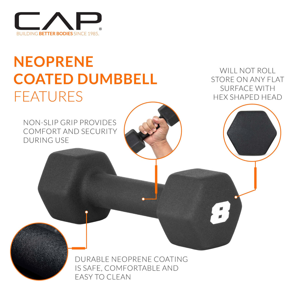 CAP Neoprene Dumbbell Pairs & Sets, Non-Slip Grip, Hex Design