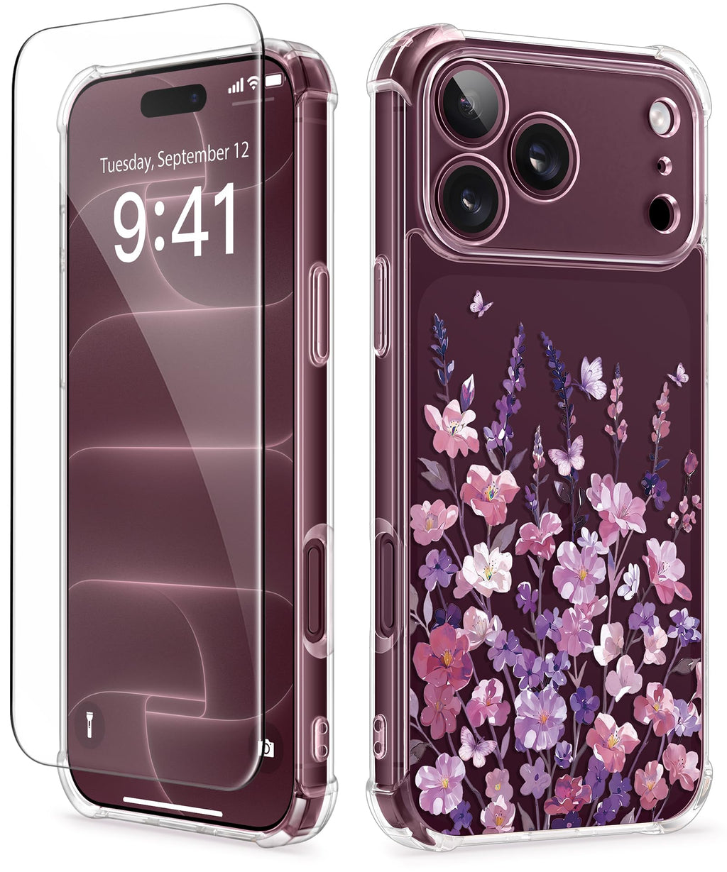 GVIEWIN for iPhone 18 Pro Max Case/17 Pro Max Case Floral Clear Slim Women