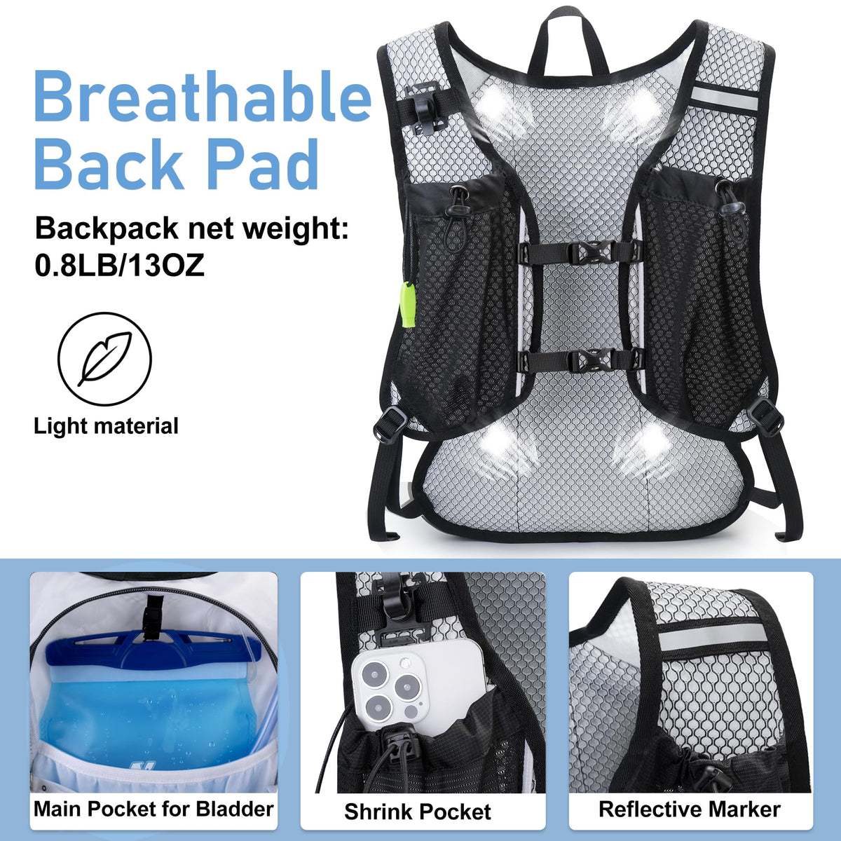 Lightweight Hydration Backpack, Running Backpack with 2L Water Bladder