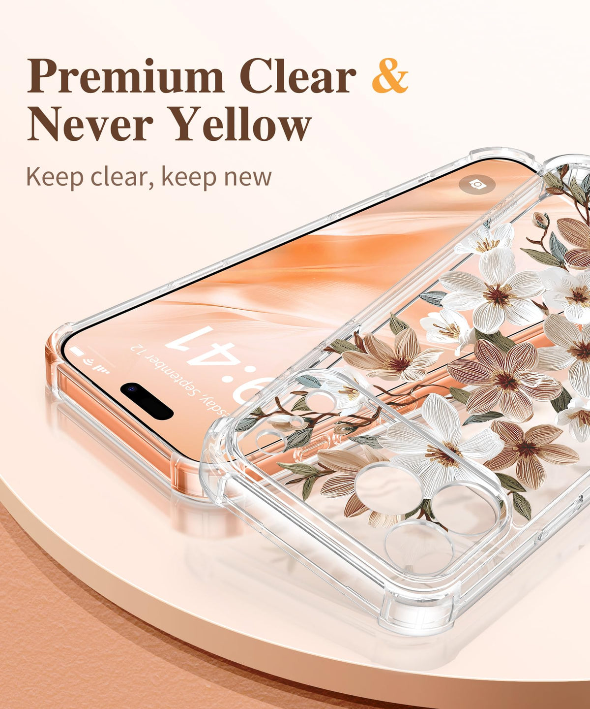 GVIEWIN for iPhone 18 Pro Max Case/17 Pro Max Case Floral Clear Slim Women