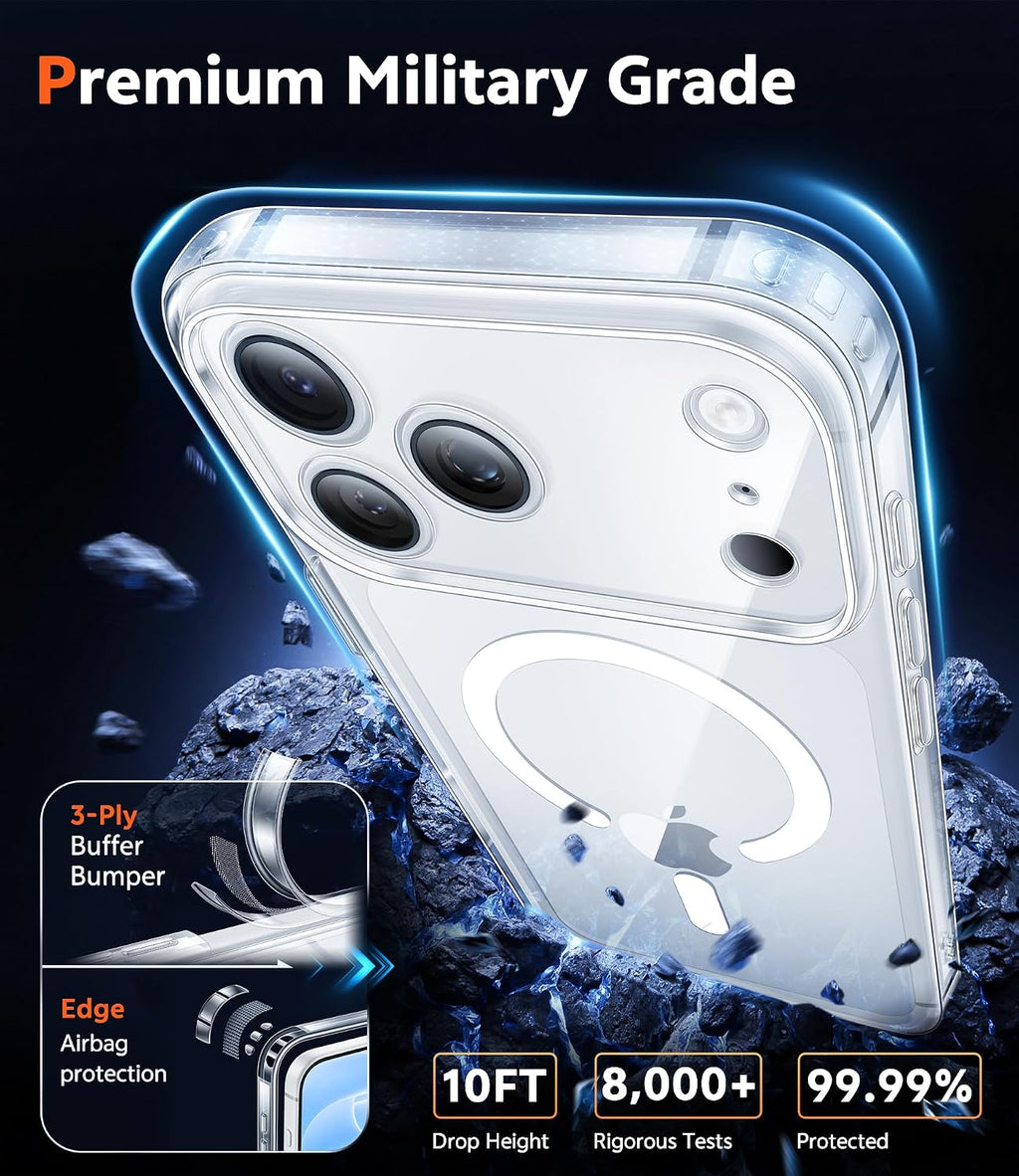 FNTCASE for iPhone 18 Pro Case/17 Pro Case Clear with Screen Protector