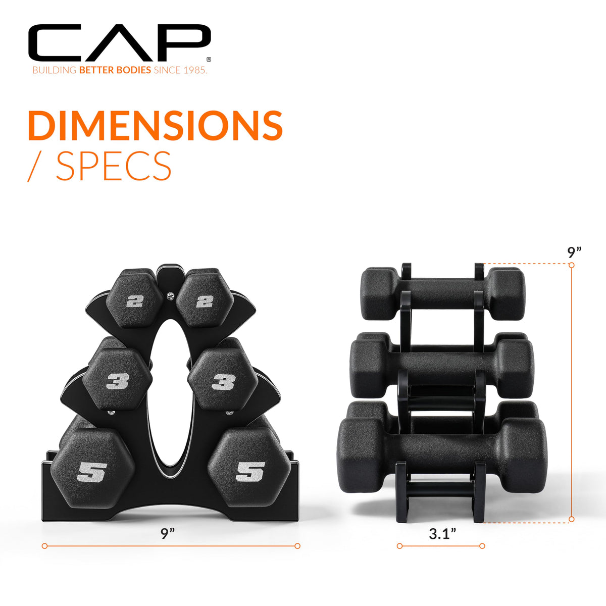 CAP Neoprene Dumbbell Pairs & Sets, Non-Slip Grip, Hex Design