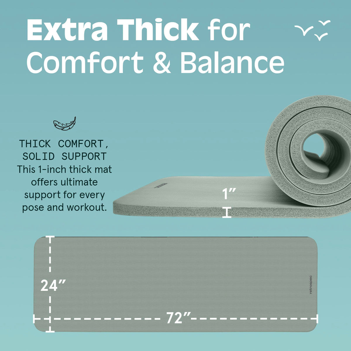 Retrospec Solana Yoga Mat 1" Thick w/Nylon Strap for Men & Women - Non Slip Exercise Mat for Home Yoga, Pilates, Stretching, Floor & Fitness Workouts