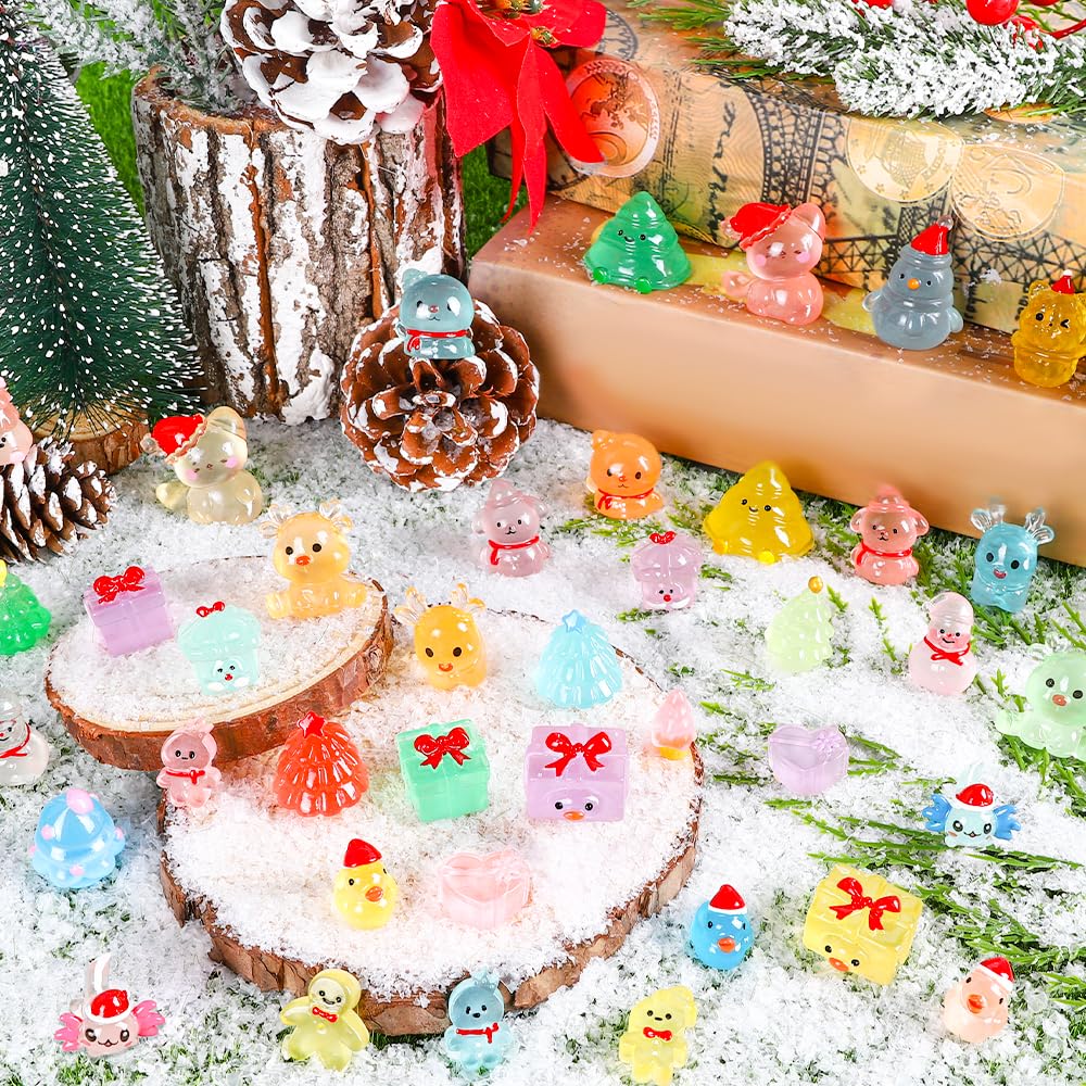 DIYDEC 40PCS Christmas Mini Ducks Figures Toys Miniature Resin Animal Decor