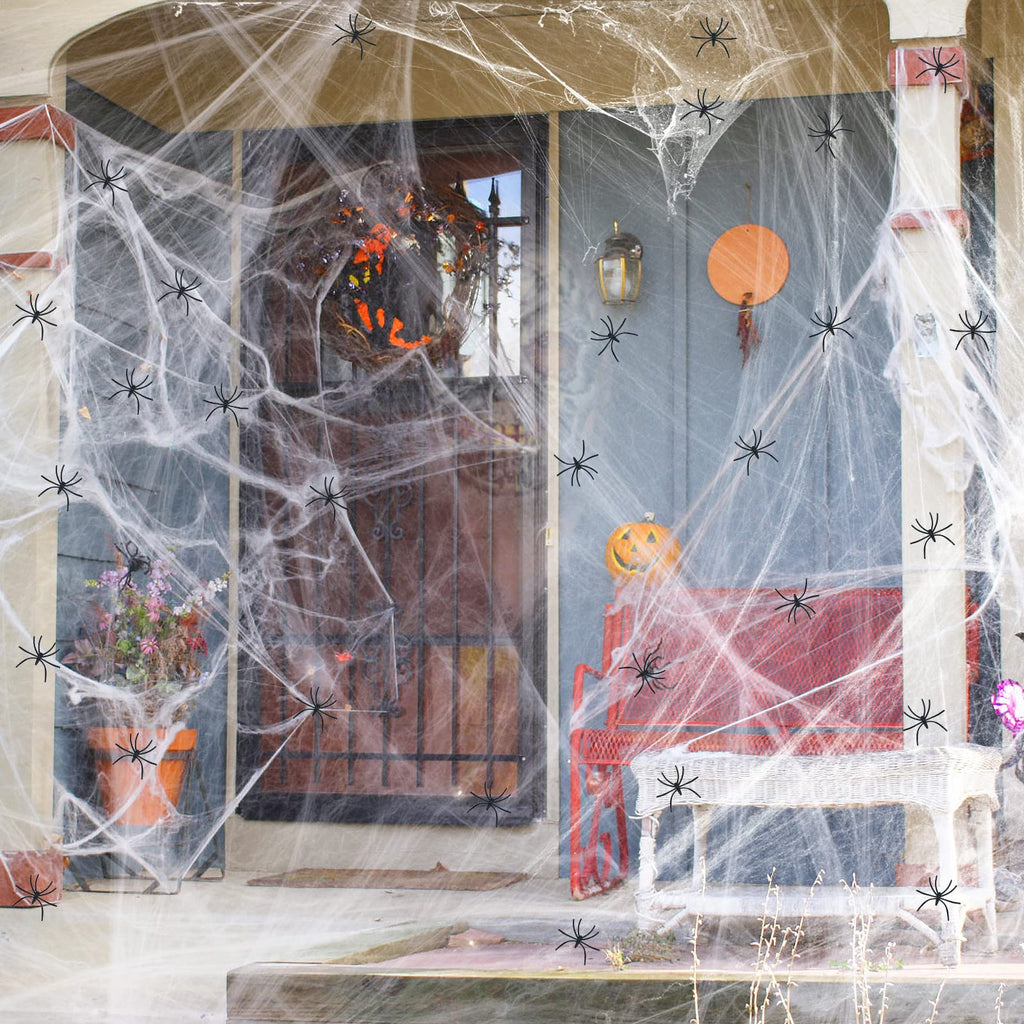 ZPISF 1400 sqft Halloween Spider Webs Decorations with 150 Extra Fake Spiders, Super Stretchy Cobwebs for Halloween Decor Indoor and Outdoor