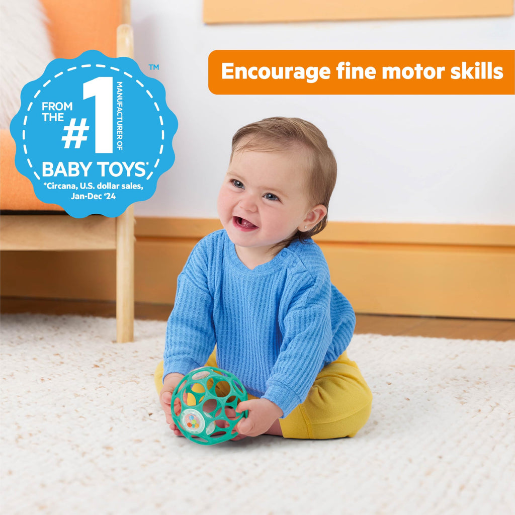 Bright Starts Oball Easy Grasp Classic Ball BPA-Free Infant Toy in Red, Yellow, Green, Blue, Age Newborn and up, 4 Inches