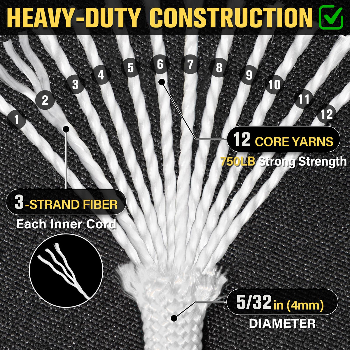 Paracord Rope 750 lb - 50ft 5/32" Parachute Cord 4MM 12-Strand para Cord - Heavy Duty Spool String for Survival,Camping Gear, Survival Bracelet, Clothesline - Black