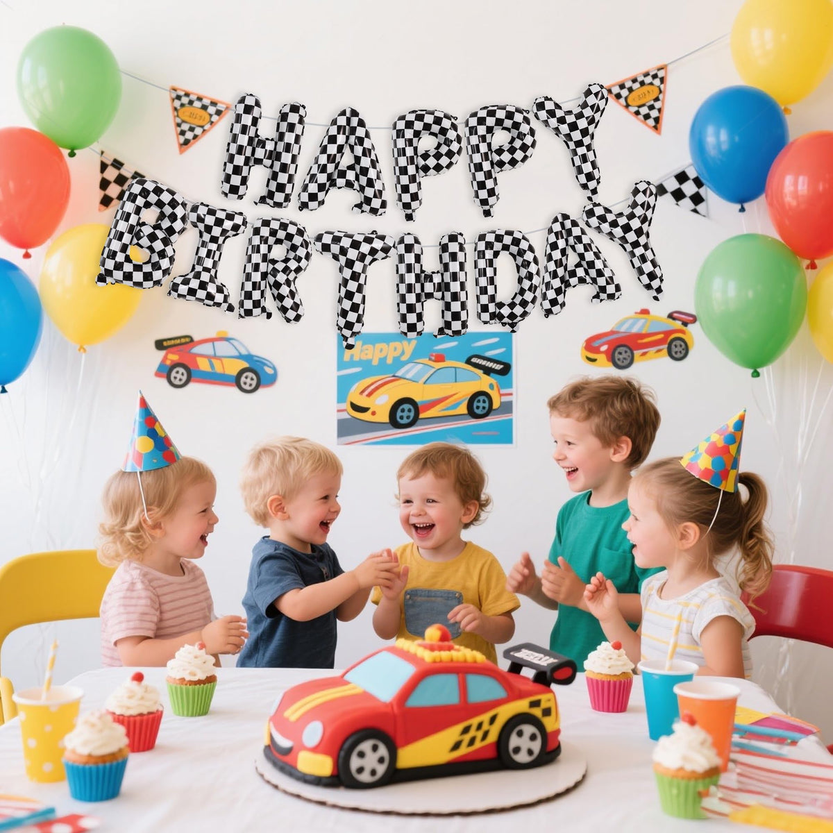 TONIFUL 16 Inch Yellow White Gingham Happy Birthday Foil Balloon