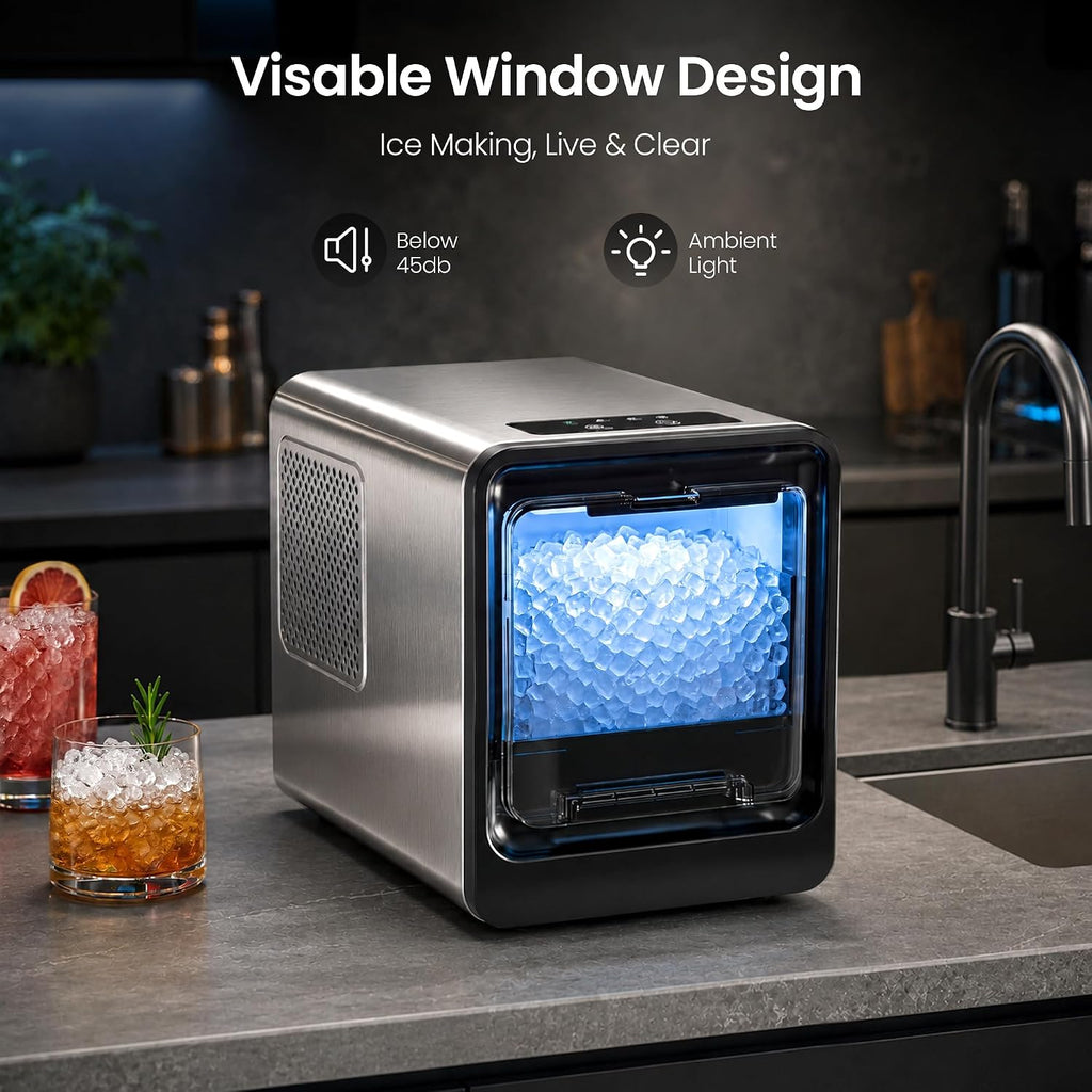 Kismile Nugget Ice Maker Countertop, 35 lbs/24H, Ice in 4 Mins