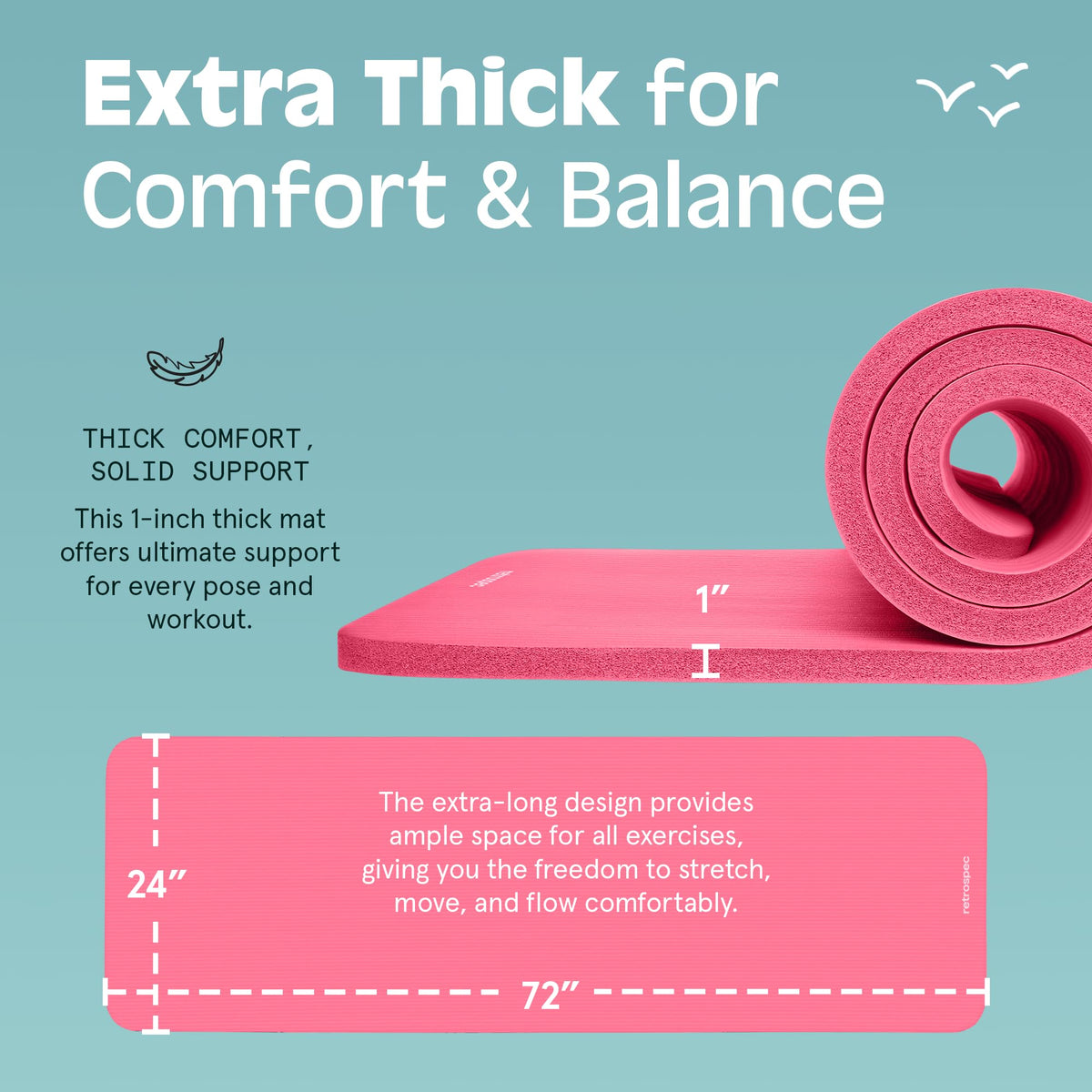 Retrospec Solana Yoga Mat 1" Thick w/Nylon Strap for Men & Women - Non Slip Exercise Mat for Home Yoga, Pilates, Stretching, Floor & Fitness Workouts