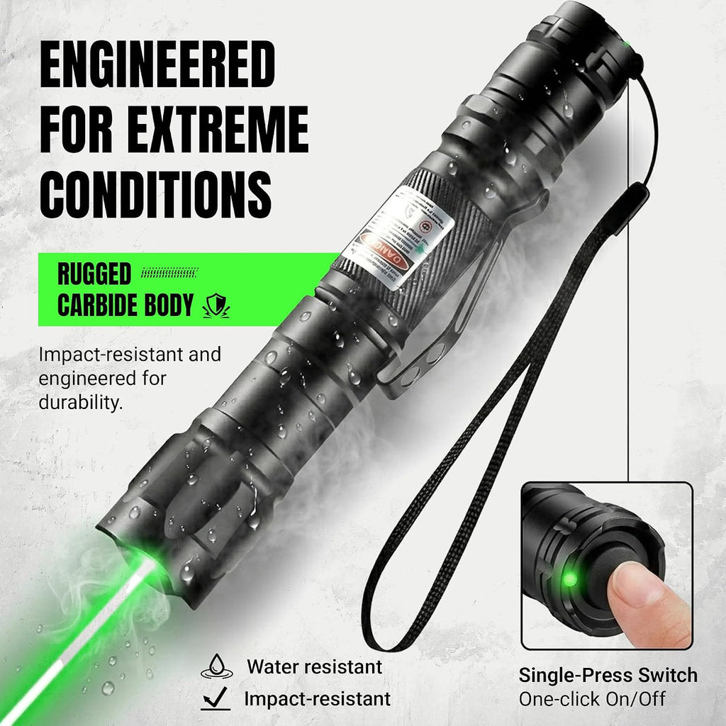HITEKK High Power Green Laser Pointer | Tactical Long Range Green Laser Pointer | Single Press On/Off Tactical Lazer Pointer | Rechargeable Lazer Pointer and Carrying Case