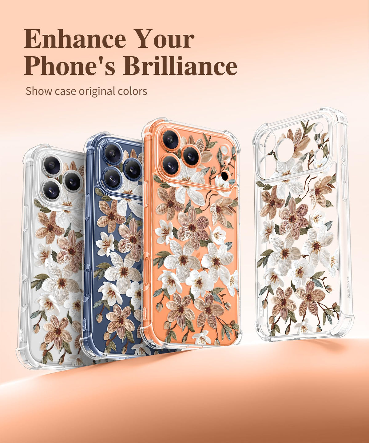 GVIEWIN for iPhone 18 Pro Max Case/17 Pro Max Case Floral Clear Slim Women