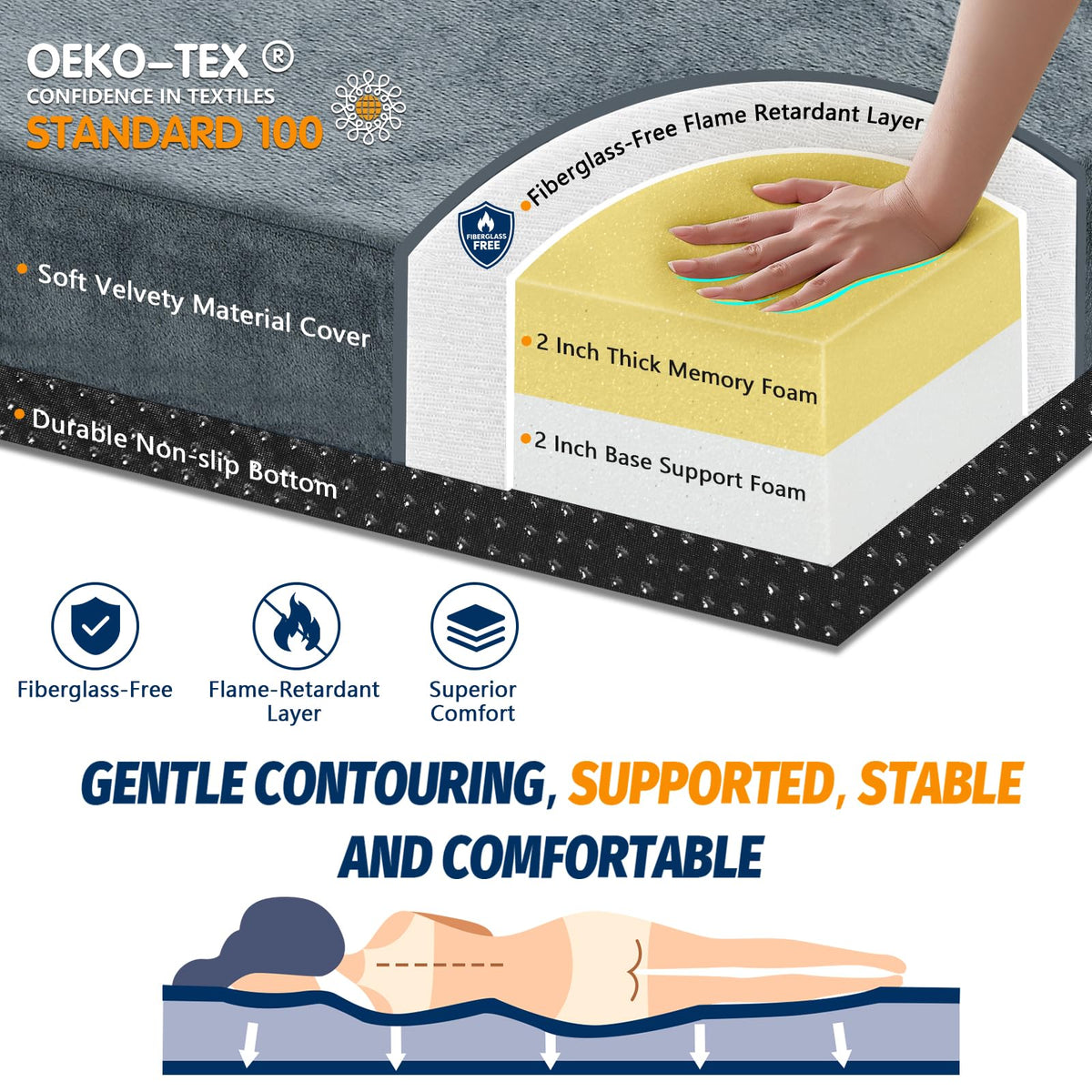 CYMULA Memory Foam Camping Mattress Pad, Sleeping Mat, Portable Roll Up Mattress for Adults, Camping Bed Pads for Sleepover, Car Bed with Travel Bag