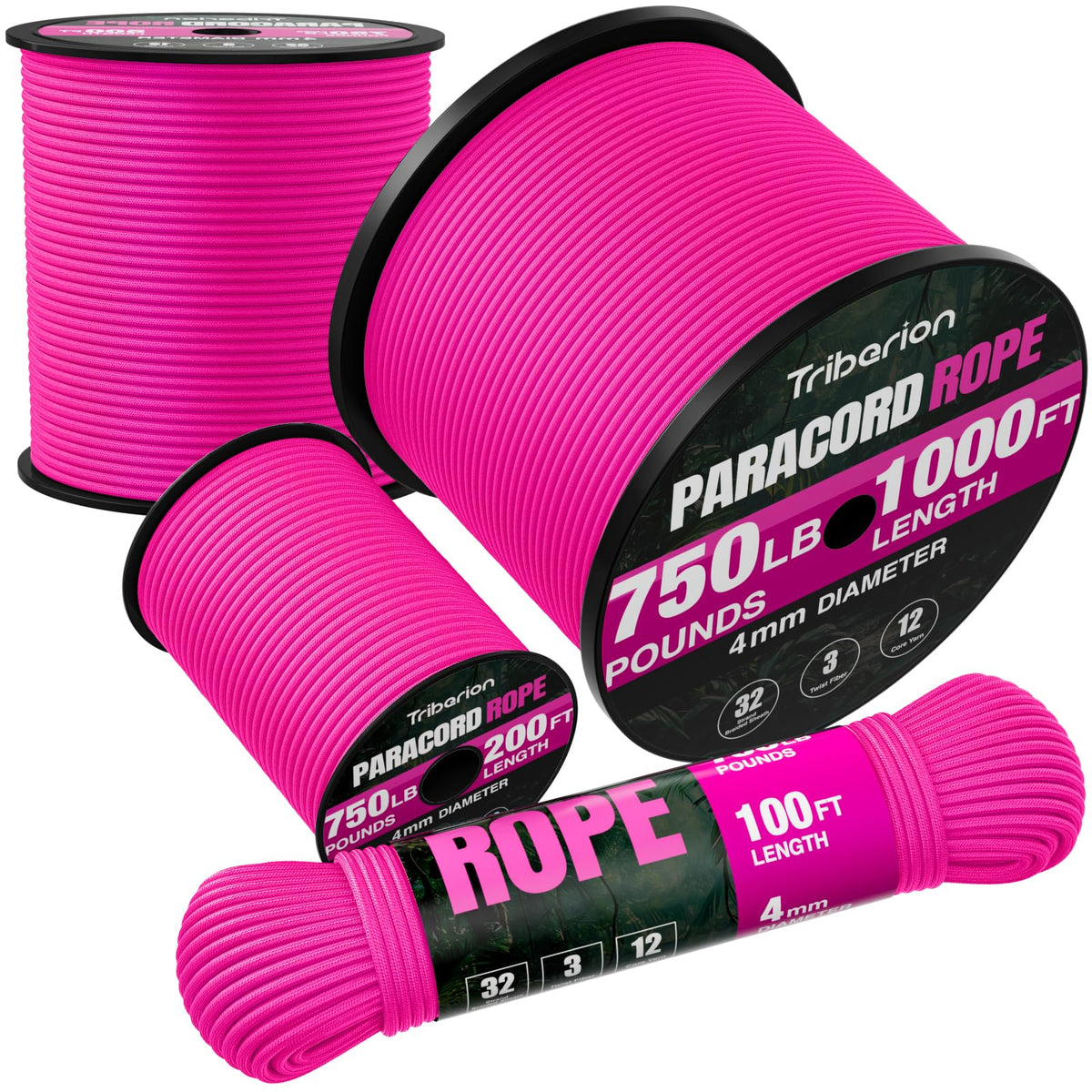 Paracord Rope 750 lb - 50ft 5/32" Parachute Cord 4MM 12-Strand para Cord - Heavy Duty Spool String for Survival,Camping Gear, Survival Bracelet, Clothesline - Black