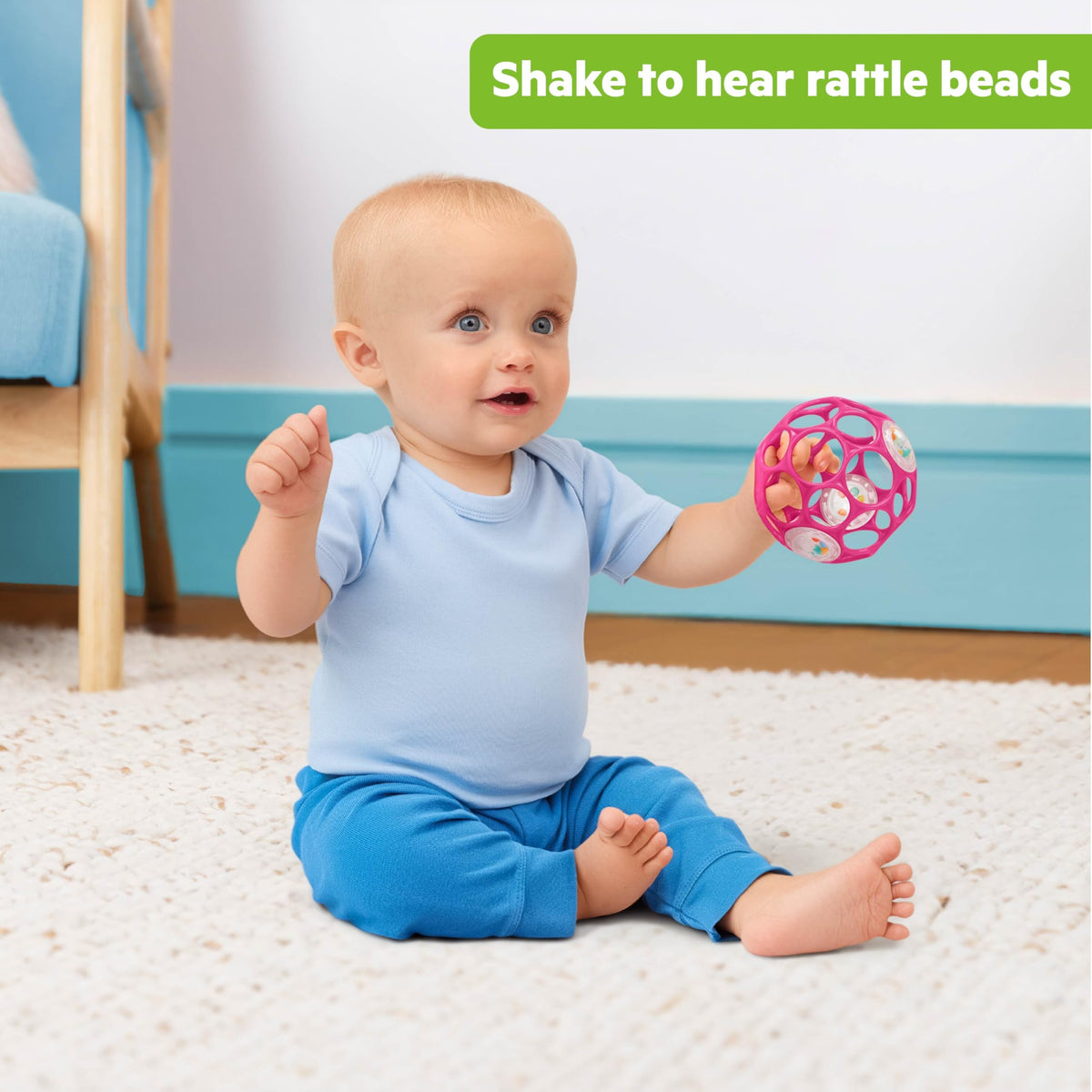 Bright Starts Oball Easy Grasp Classic Ball BPA-Free Infant Toy in Red, Yellow, Green, Blue, Age Newborn and up, 4 Inches