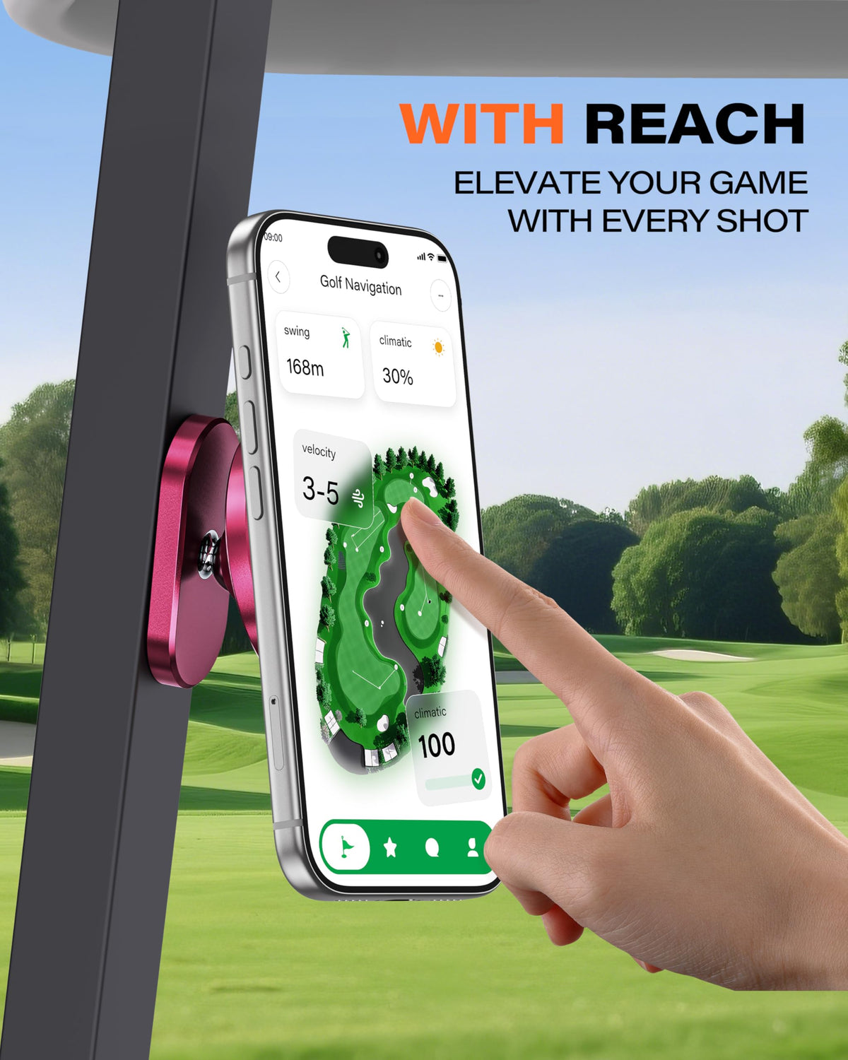 A2C Silver Alloy Magnetic Golf Cart Phone Holder Mount, Golf Accessories