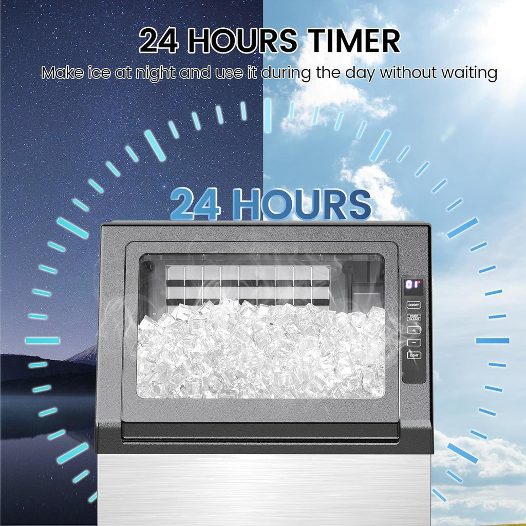 Kismile Commercial Ice Maker 100 lb/24 Hour, Stainless Steel Undercounter Ice Maker, 15 kg Capacity, Self-Cleaning Freestanding Ice Maker Suitable for Home Bars