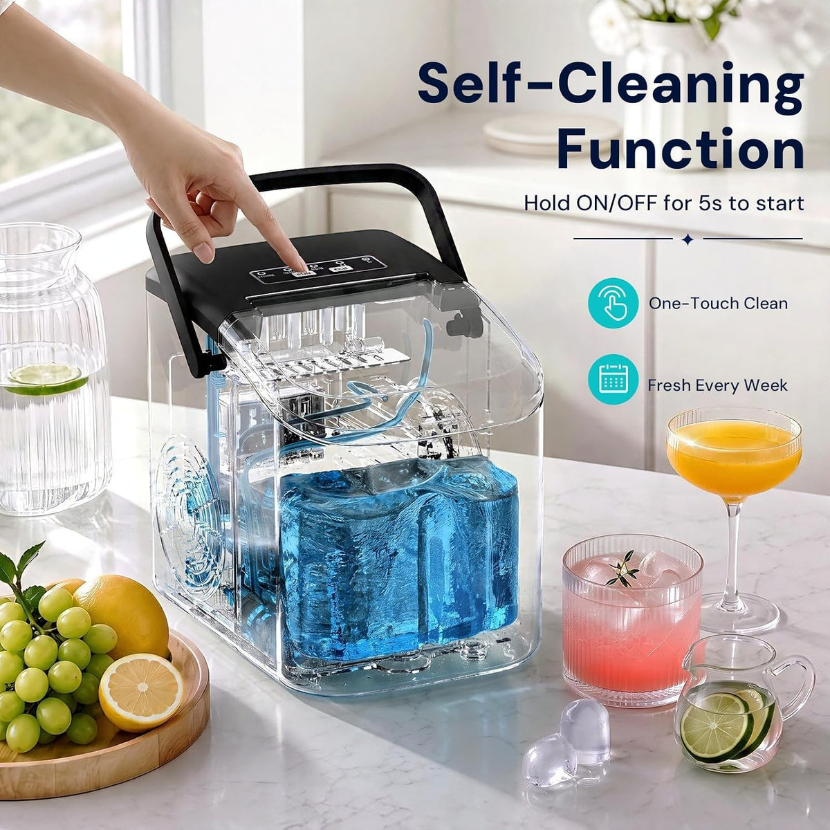 Kismile Countertop Ice Maker Machine, 26Lbs/Day Fastest 6‑Min Ice, Black