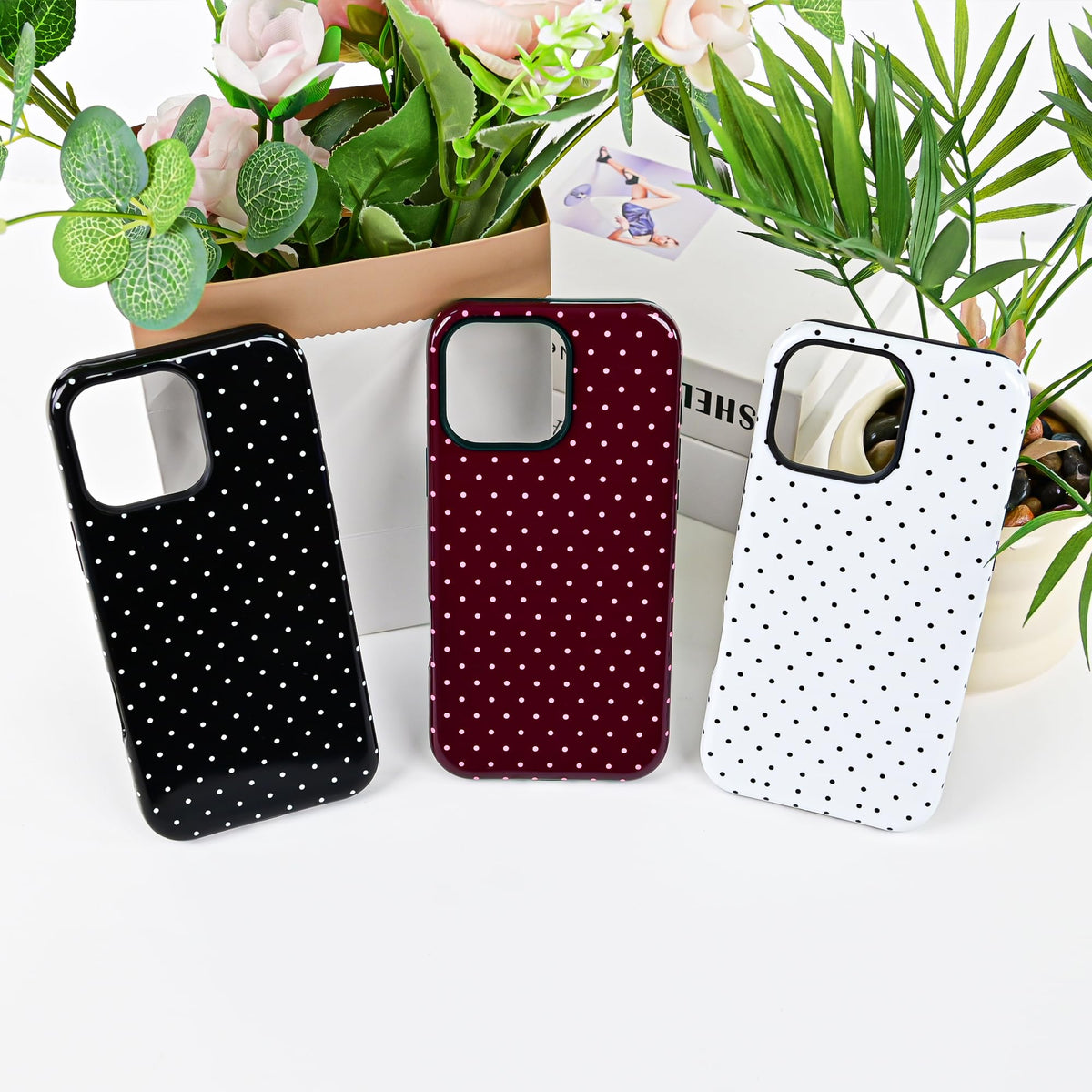 Polka Dot Pattern Phone Case for iPhone 16 Pro Max 6.9", Navy