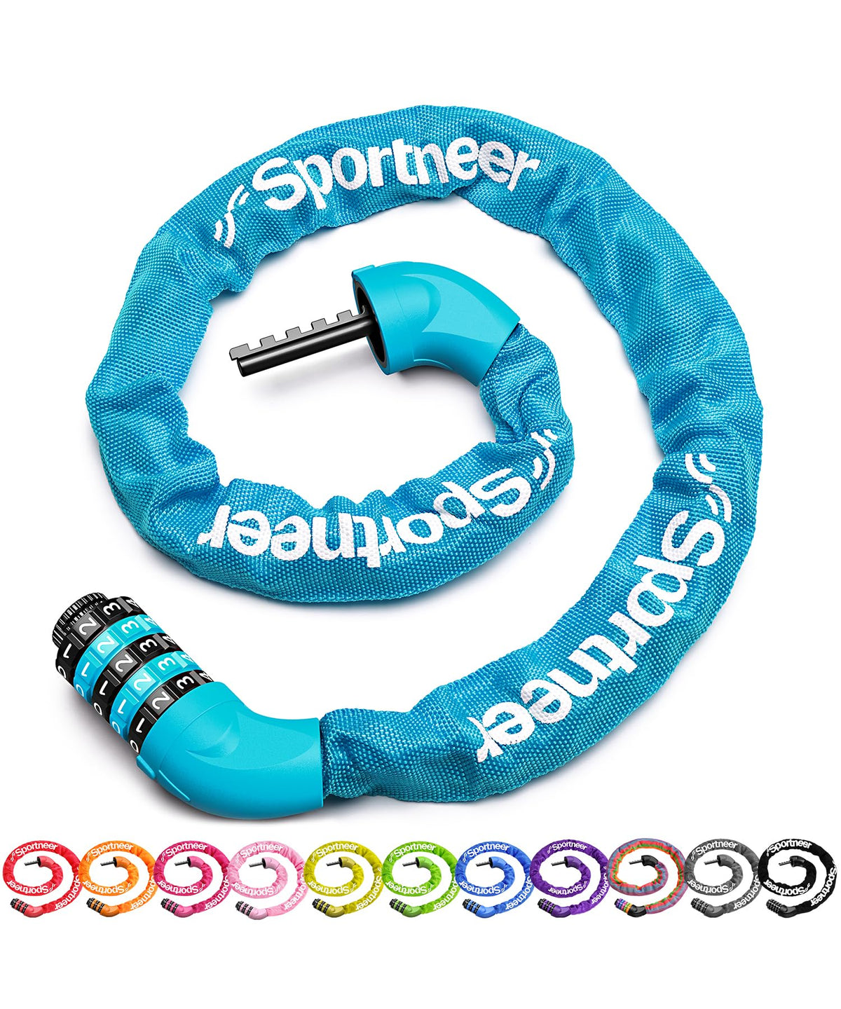 Sportneer Bike Lock: 5 Digit Combination High Security Anti Theft Bike Chain Lock - 3.2/3.6/4ft Heavy Duty Keyless Bicycle Lock for Bike, Motorcycle, Scooter, Door & Gate - 4/6mm Thick, Easy to Use