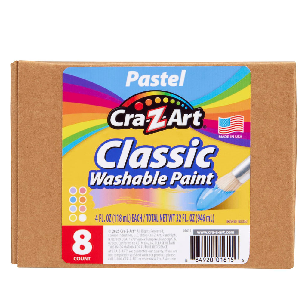 Cra-Z-Art Washable Classic Paint Bulk Pack 8ct, Assorted Colors 4oz each bottle