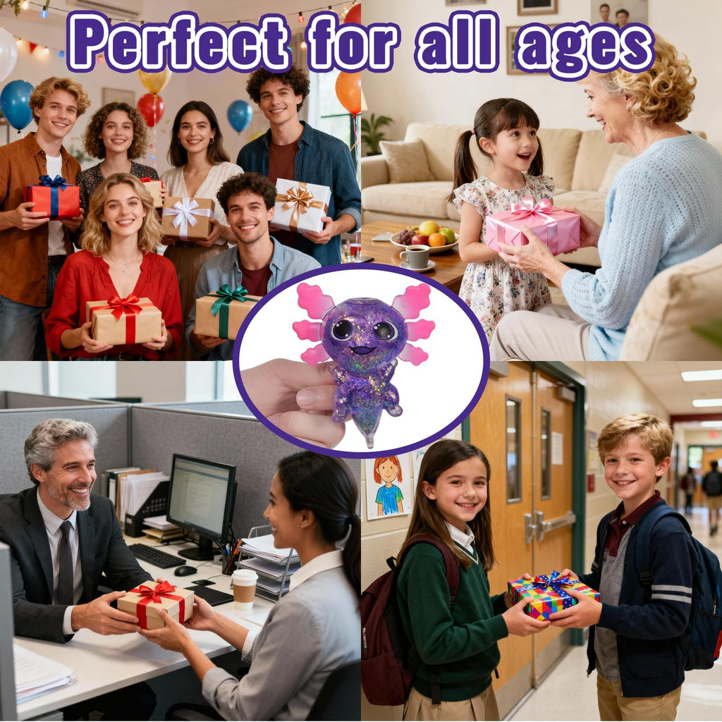 Axolotl Squishy Toy Squeeze Stress Relief Fidget Sensory Toy for Kids Adults, Cute Handheld Stress Ball for Anxiety and Focus, Purple Big Ears(Pink)