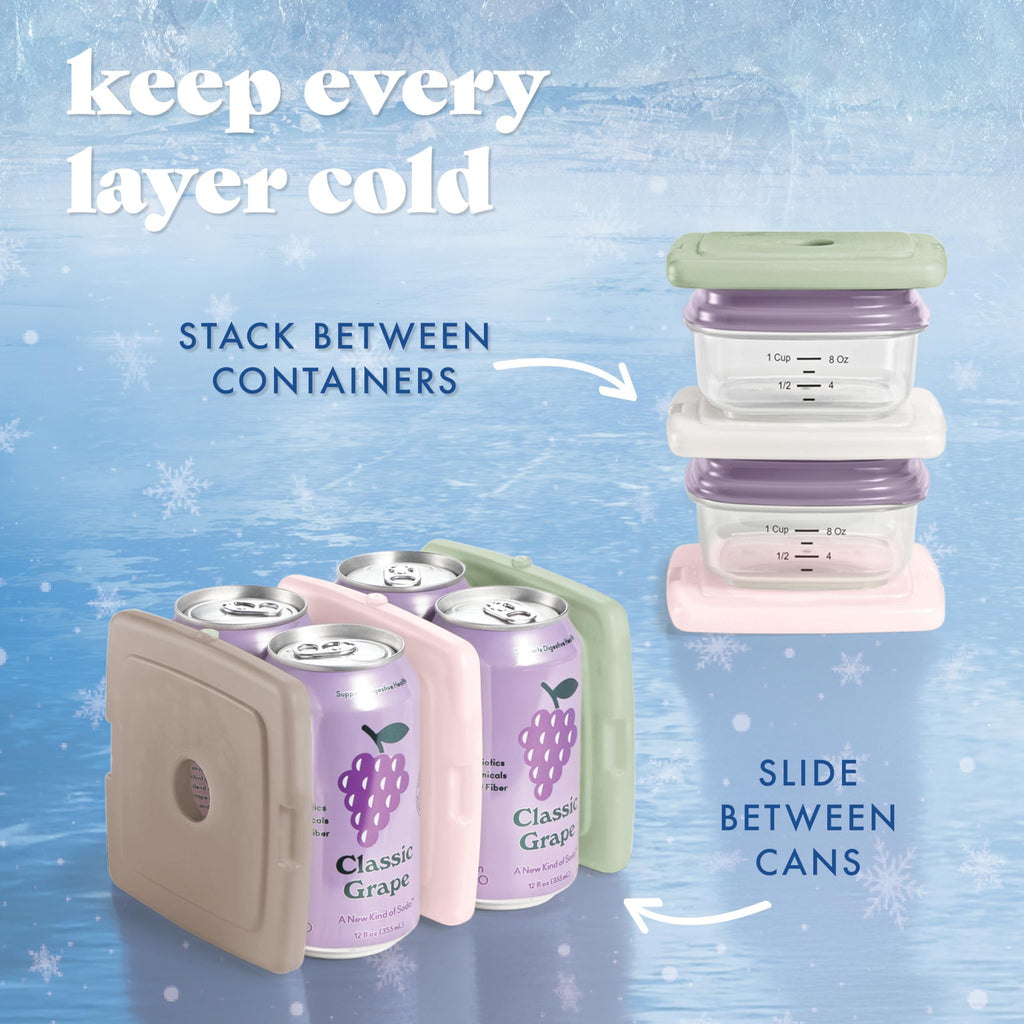 Cool Coolers by Fit & Fresh Slim Ice Packs, Quick Freeze Reusable Ice Packs for Lunch Boxes & Coolers, Long-Lasting, Space Saving Lunch Ice Packs, Blue, 4Pk